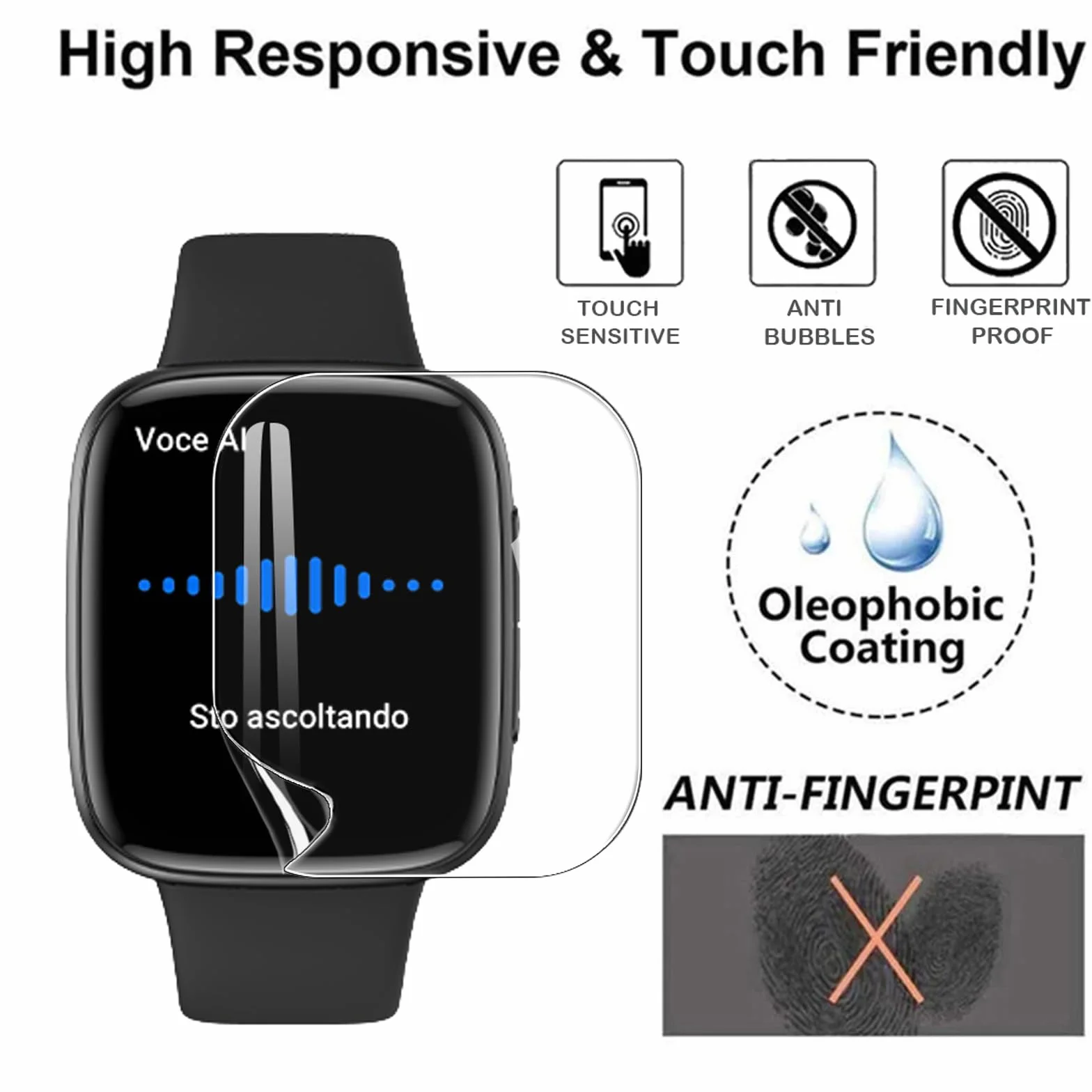 3 sztuki folii ochronnej kompatybilnej z Tensky Smartwatch GTX20 1,85 cala, [odporna na zarysowania] miękka folia ochronna na wyświetlacz TPU, pełne pokrycie, folia HD zapobiegająca