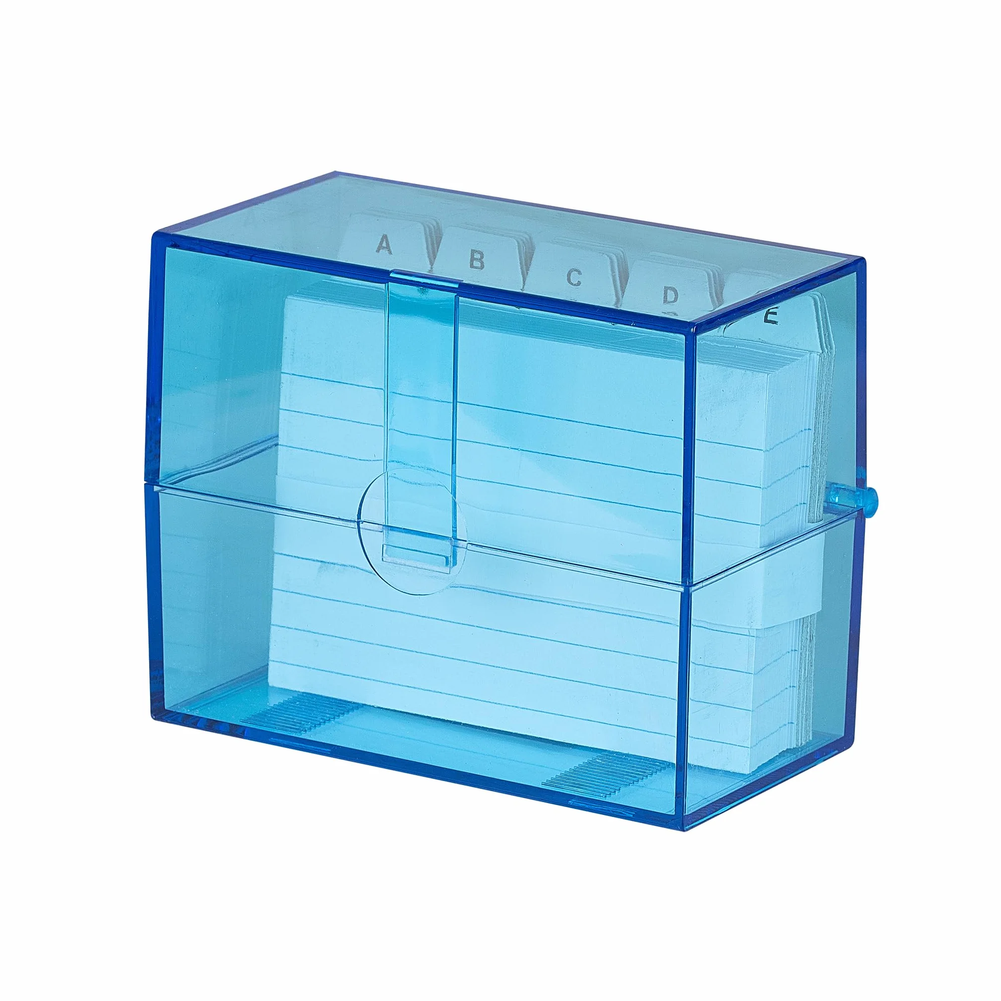 Wedo 2507303 Pudełko na fiszki DIN A7/300 poprzeczne, przezroczyste, niebieskie, łącznie z 100 fiszek (białe, w linie) i zakładkami