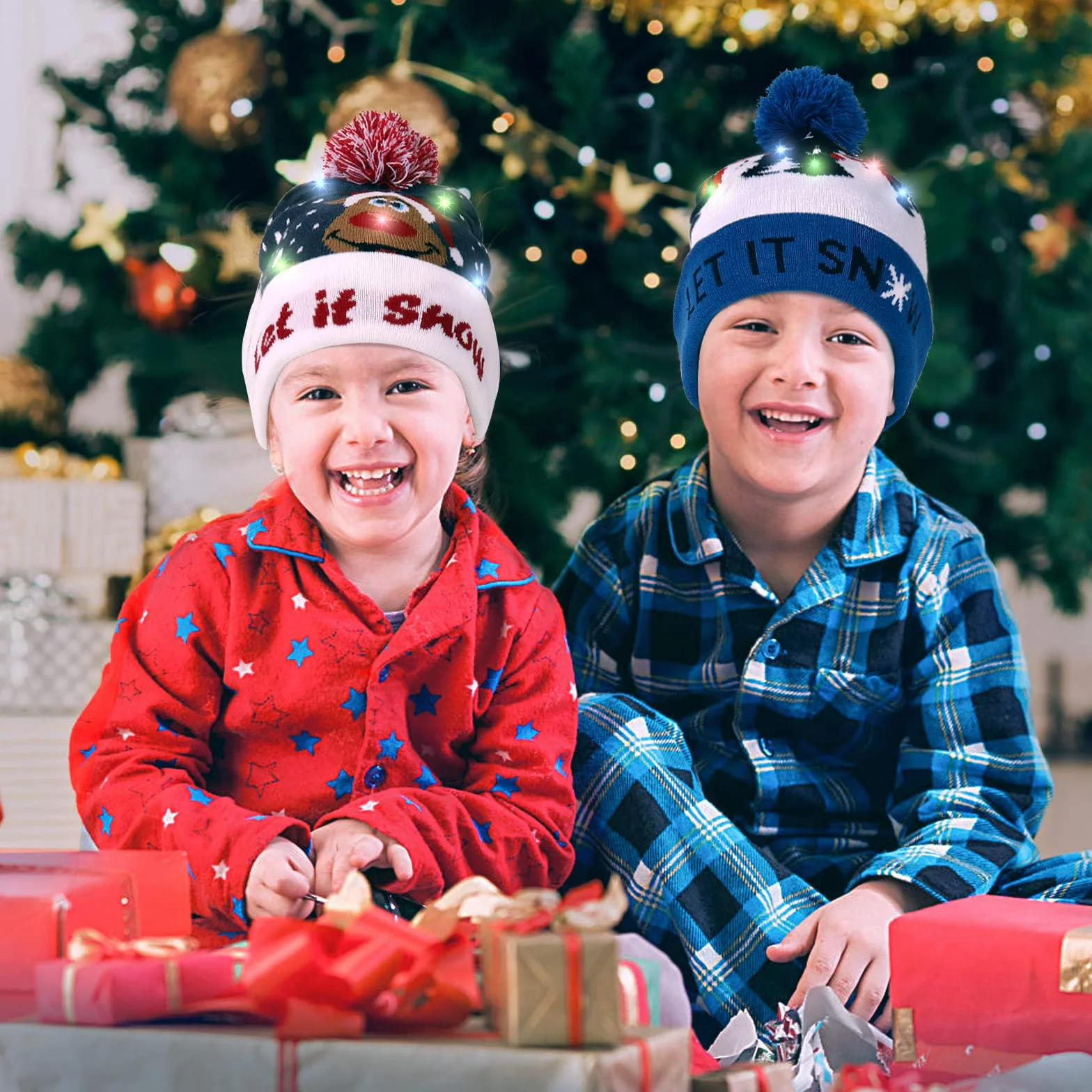 Diealles Shine Czapka bożonarodzeniowa ze światłem LED, lekka miękka czapka beanie, ciepła czapka zimowa, czapka z dzianiny Xmas dla kobiet i mężczyzn, dzieci (REH), czerwony, M