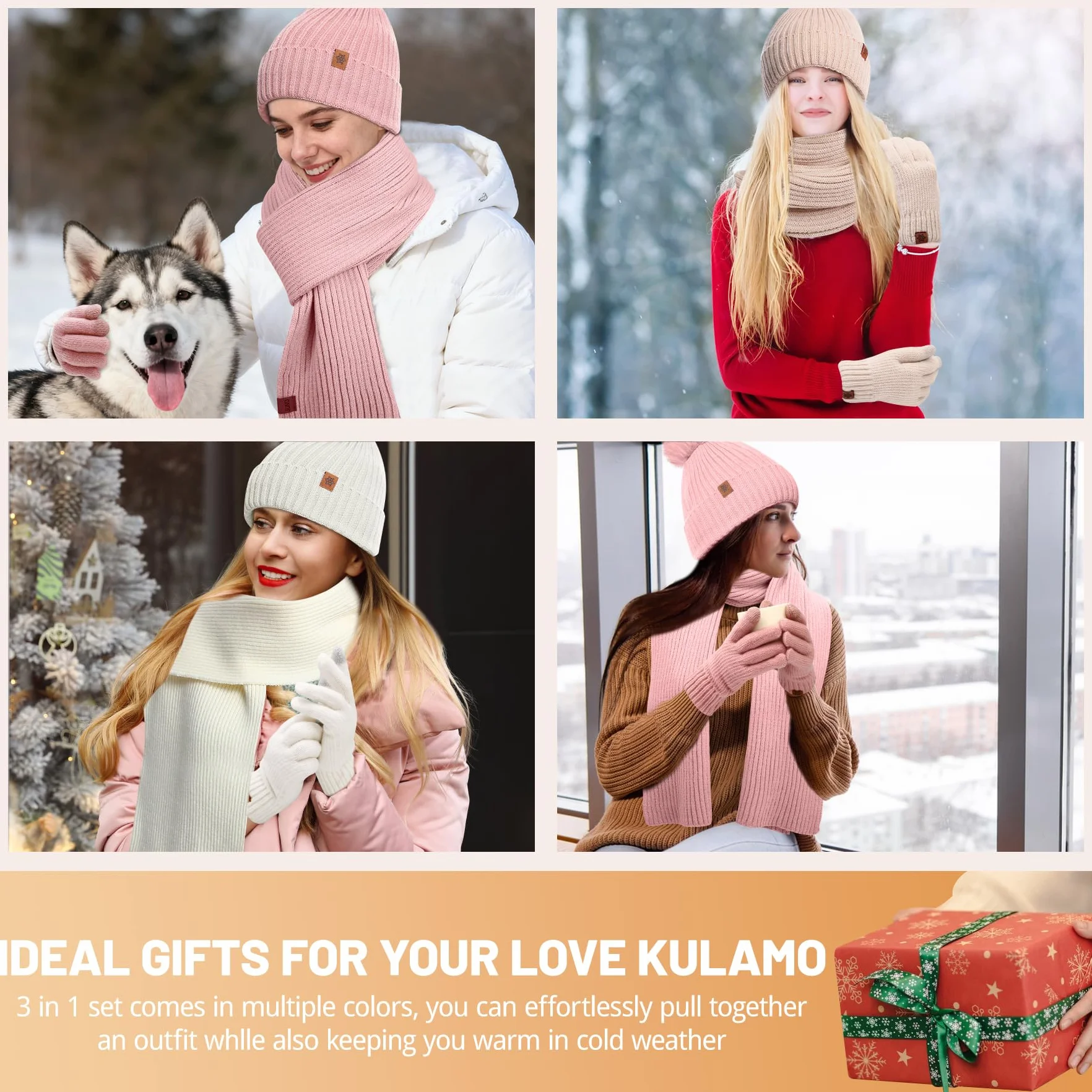 Damska czapka zimowa długi szalik rękawiczki