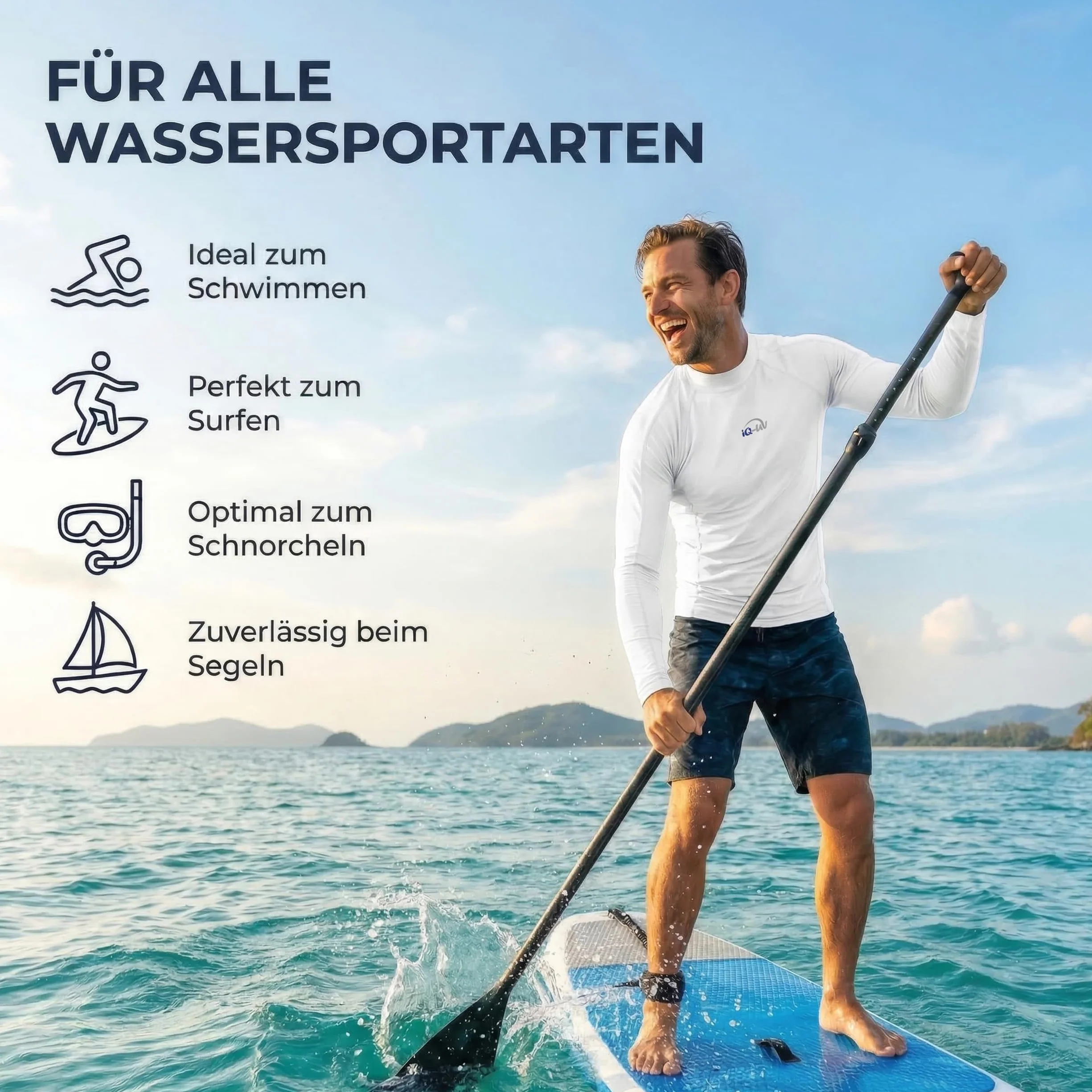 iQ-UV iQ UV 300 koszulka ciasno wycięta, z długim rękawem, ochrona przed promieniowaniem UV. Mężczyźni Uv-shirt Iq 300 Watersport Long Sleeve