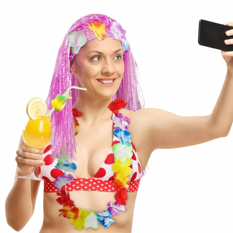 Aomig Hula Hawajska spódnica, 5 szt. Hawajska spódnica w kwiaty, tropikalny kostium z wiązką, 40/60 cm Hawajskie kwiatowe girlandy dla dzieci, dorosłych, kobiet letnia impreza na tropikalnej plaży