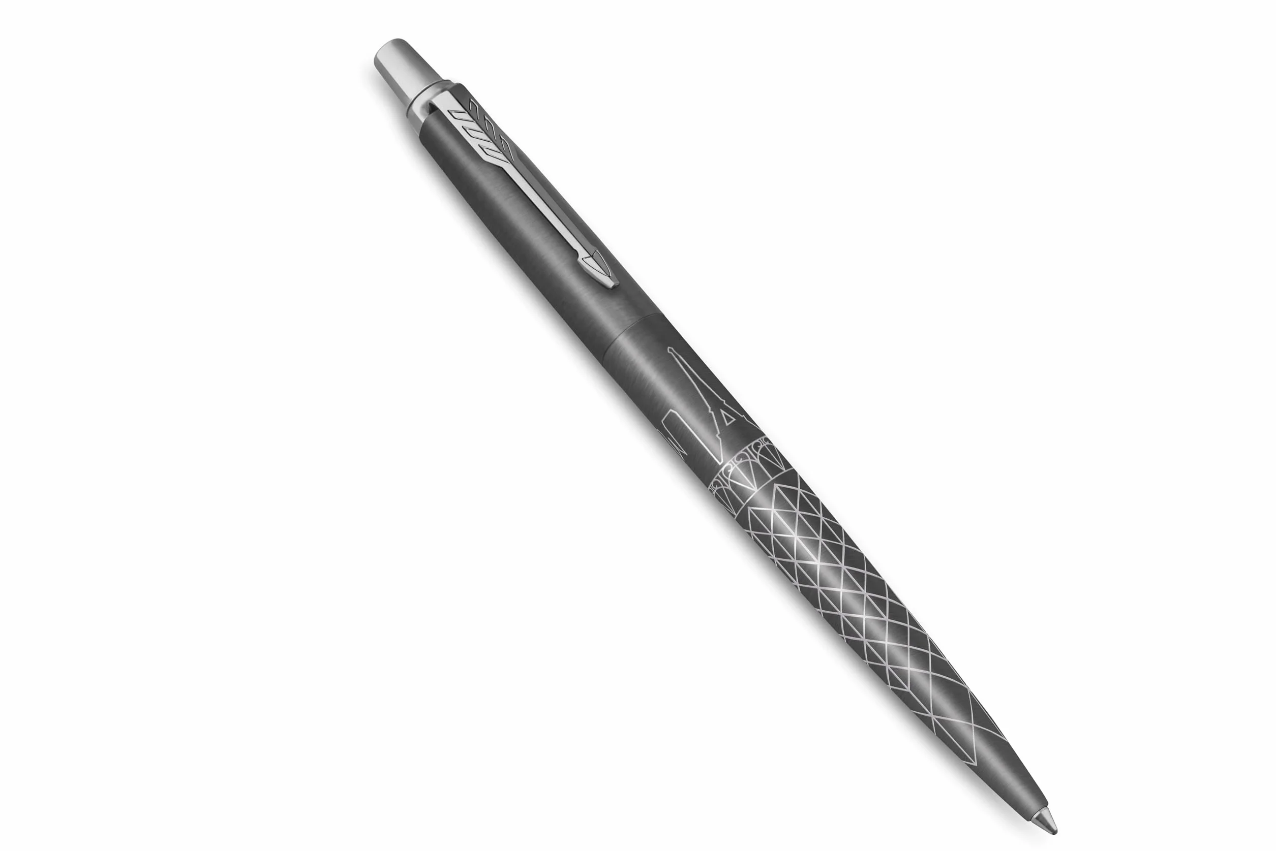 Długopis Parker Jotter | Edycja specjalna | Paris Grey z chromowanymi zdobieniami | Końcówka medium | Niebieski tusz | Opakowanie prezentowe