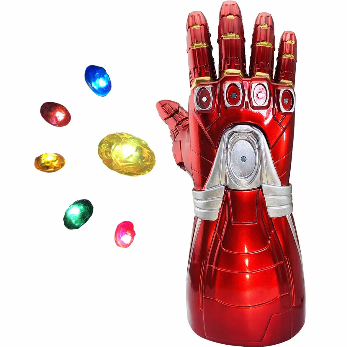 Iron man Rękawica nieskończoności dla dorosłych, rękawica Iron Man LED ze zdejmowanym magnesem, kamienie nieskończoności, 3 tryby błysku, Halloween, rękawica cosplay