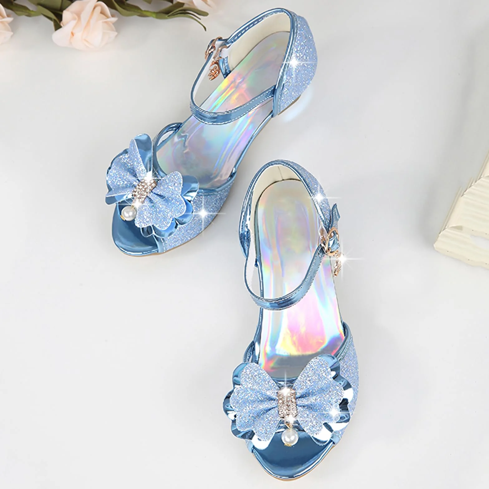 Dziewczęce buty księżniczki, eleganckie buty do tańca, antypoślizgowe, buty na obcasie, wygodne i oddychające sandały letnie