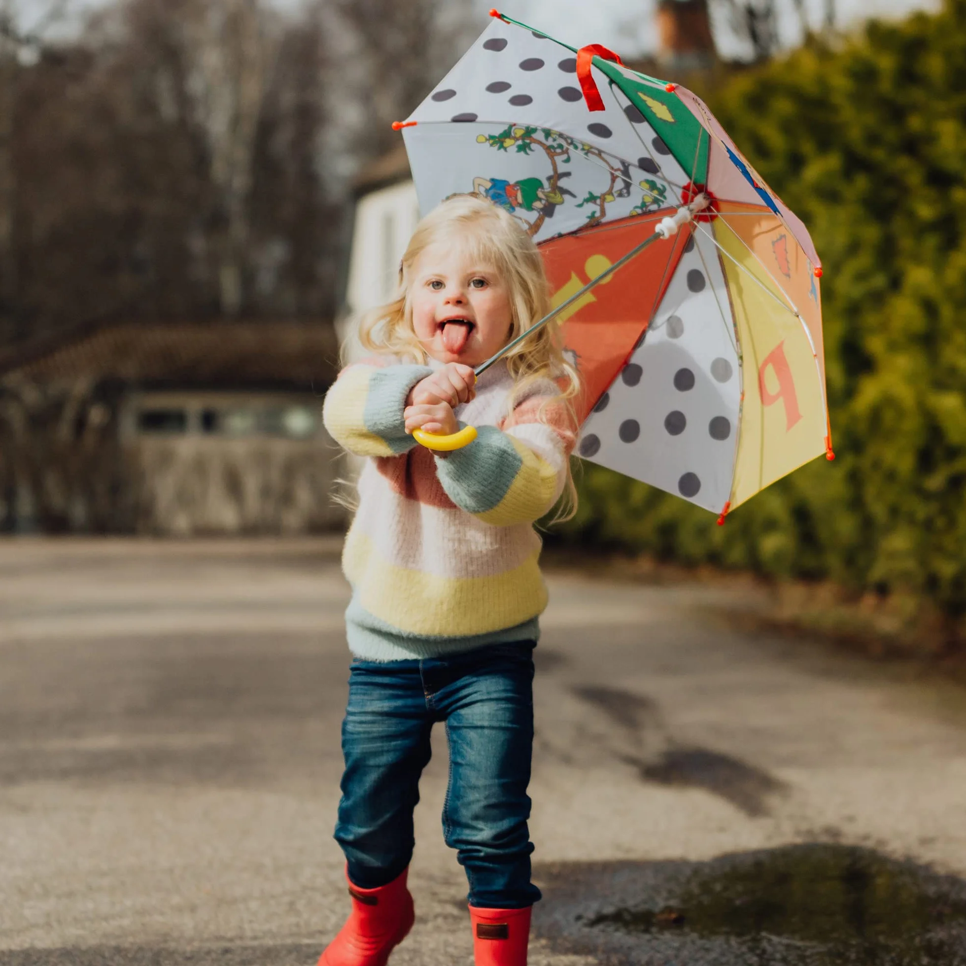 Pippi Langstrumpf Kolorowy Parasol dla Dzieci - Przeciwsłoneczny do Wózka, dla Dziewcząt i Chłopców - Na Kij i Mini