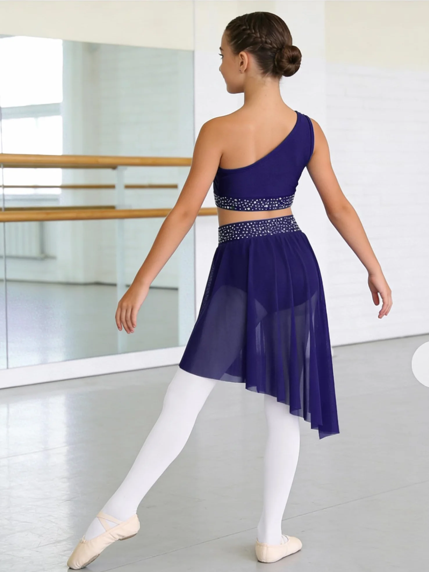 inhzoy Dziewczęcy strój do tańca, brokatowa sukienka do tańca latynoskiego, na jedno ramię, Crop Top i Swing, spódnica do tańca, dla dzieci, odzież do tańca, strój baletowy