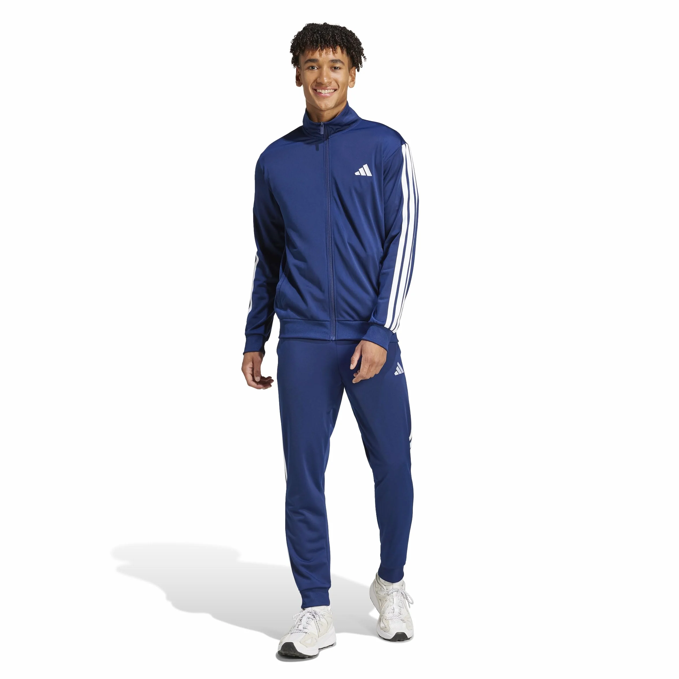 adidas Mężczyźni SPORTSWEAR BASIC 3 STRIPES TRICOT TRACKSUIT, Dark Blue, XL Tall