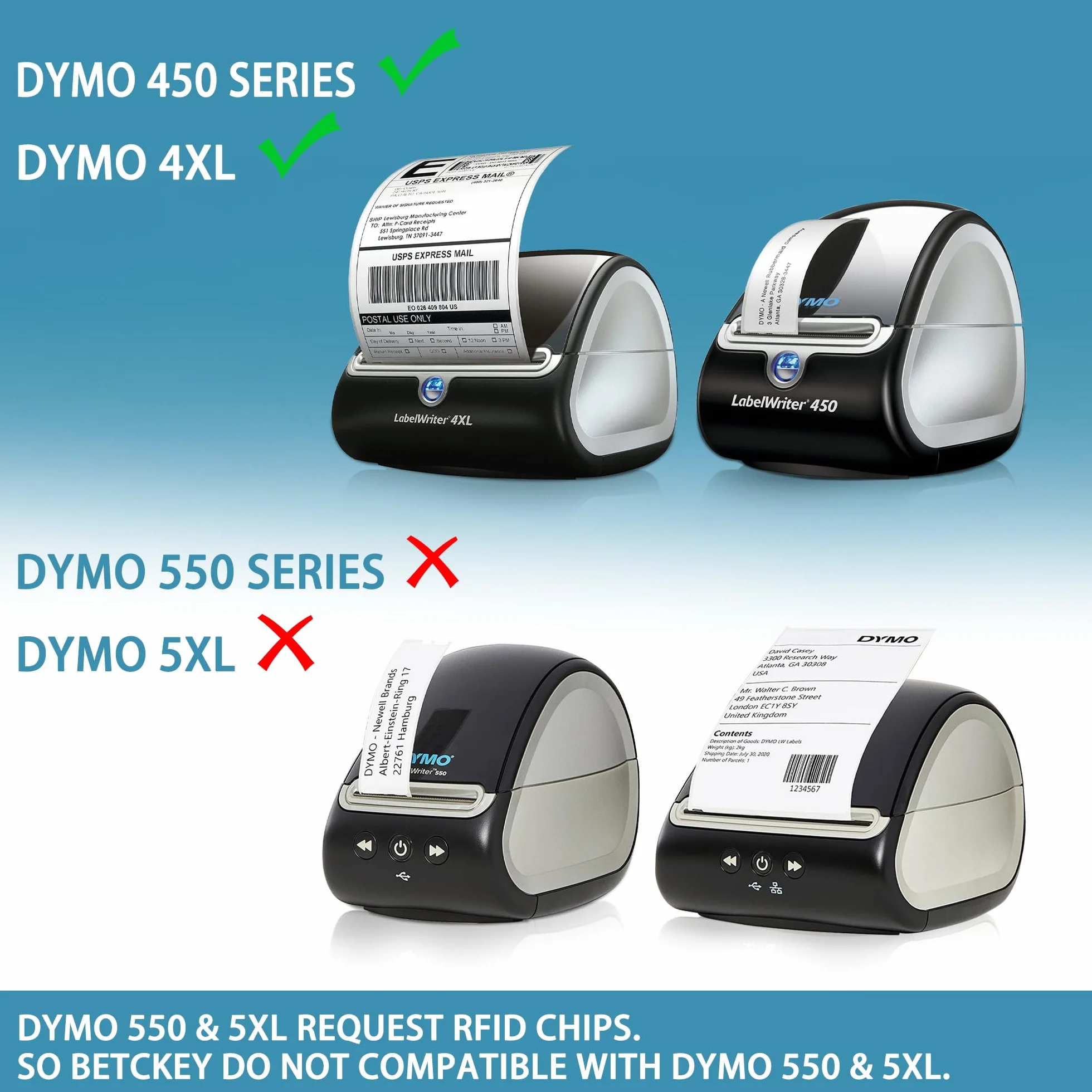 BETCKEY - 2 Rolek 99010 Etykiet Kompatybilne z DYMO S0722370, 28mm x 89mm, 700 Etykiety Adresowe Sztuk do LabelWriter 450 4XL, NIE do 550/5XL