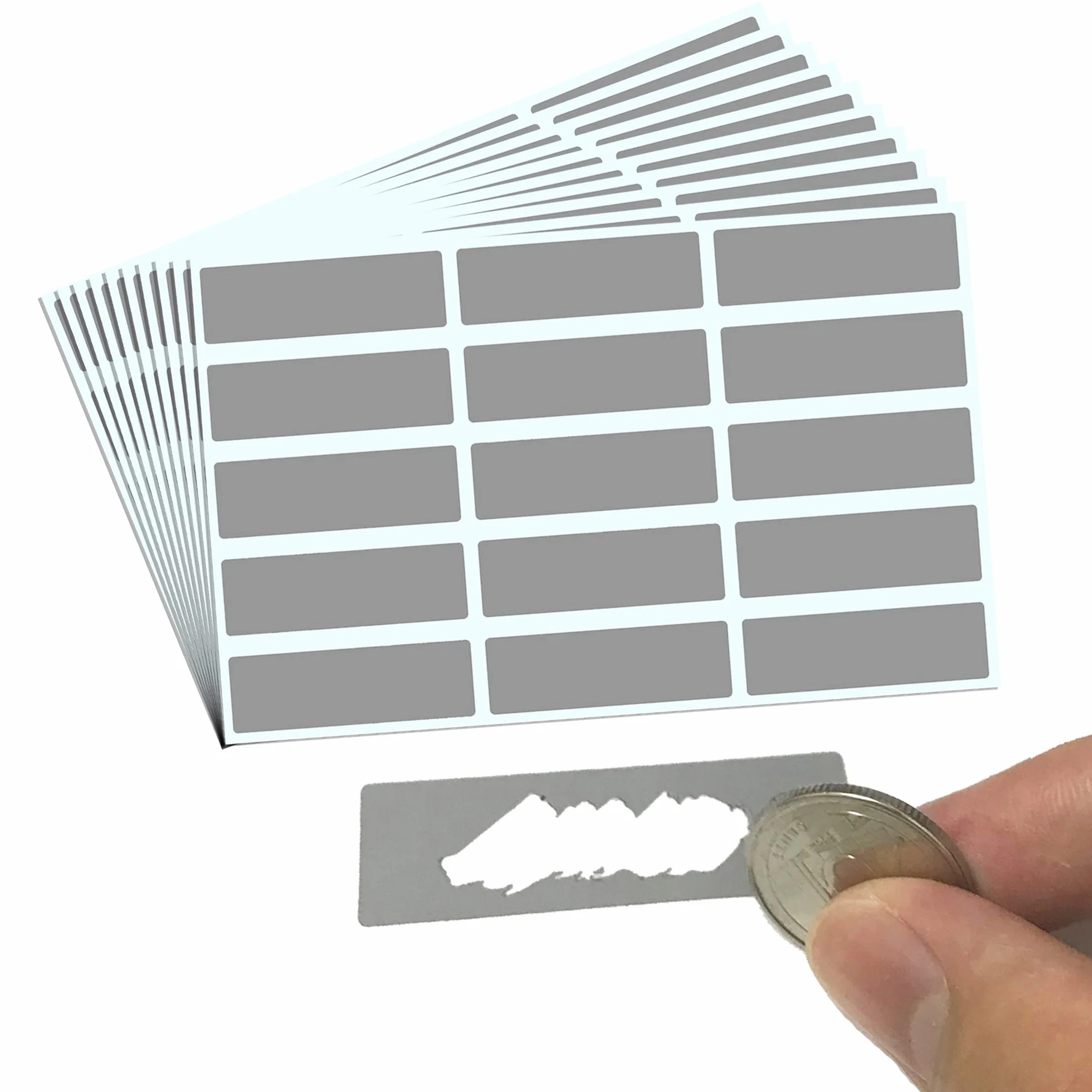 150 Sztuk, 48 x 15 mm - Naklejki Zdrapki Zdrapywania, Szary