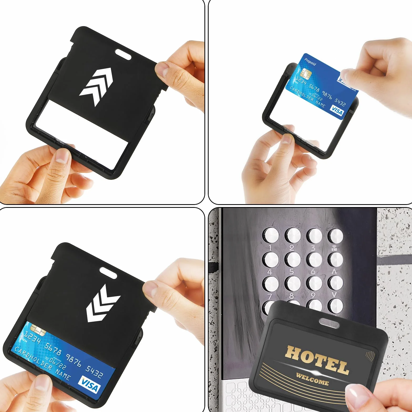 TIESOME Przesuwany uchwyt na identyfikator z kółkiem na klucze, 2 sztuki, pionowe etui na karty z czarnego tworzywa sztucznego, wytrzymałe, przezroczyste okienko, etui na karty (poziomo)