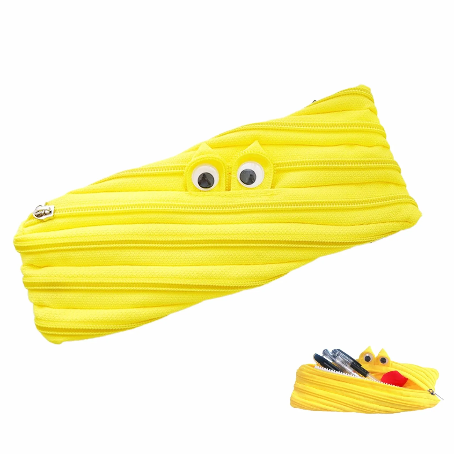 Piórnik Monster dla chłopców i dzieci, żółty zamek błyskawiczny, torba szkolna, 22 x 8 cm, trwała torba na artykuły pa na długopisy i materiały