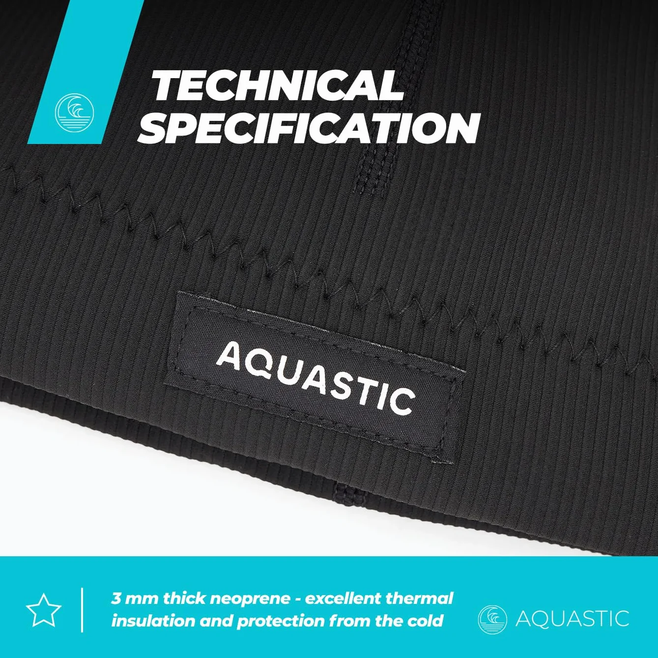 AQUASTIC Czapka neoprenowa Winstick Beanie w kolorze czarnym, z neoprenu 3 mm, z haczykiem do mocowania na ubraniu, lekka i wygodna, chroni przed zimnem, wodoszczelna, maksymalna szczelność