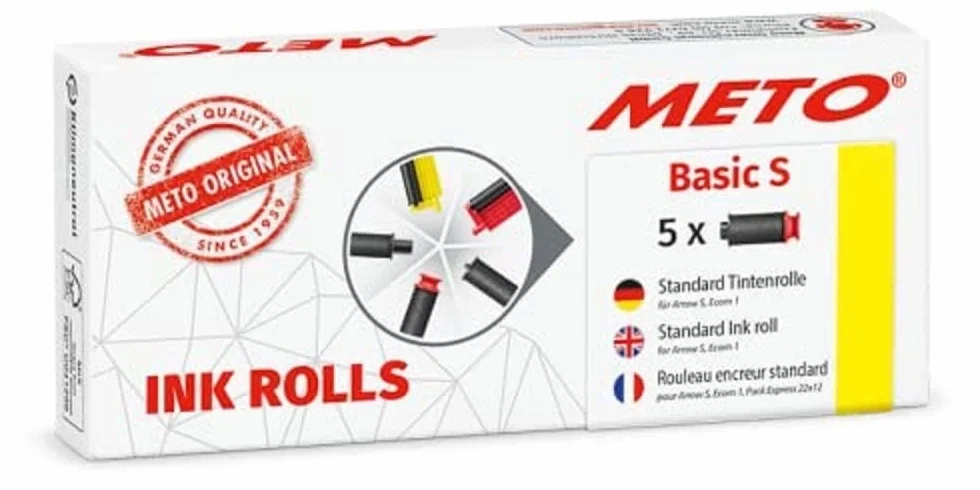 Oryginalne rolki atramentowe Meto dla Arrow S, znak cenowy 9505909 (1-liniowy, 8-cyfrowe dla etykiet 22 x 12 mm) 5 sztuk, czarne