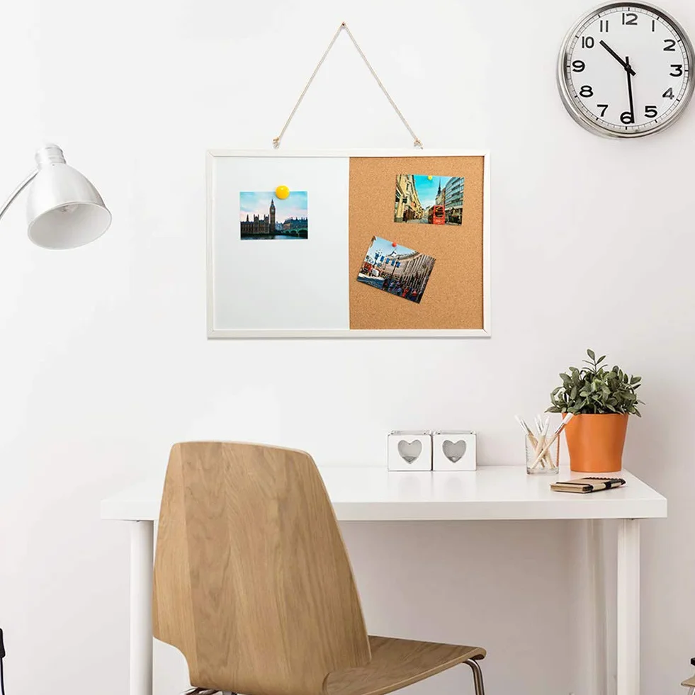 DOEWORKS 60 x 40 cm tablica magnetyczna i tablica korkowa, montowana na ścianie tablica ogłoszeń suchościeralna/tablica korkowa połączenie z białą drewnianą ramą