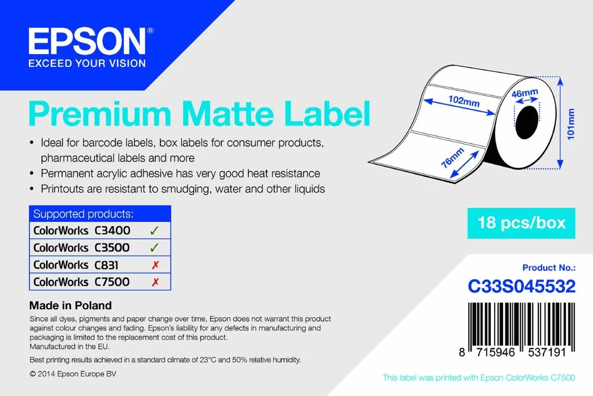 Epson Matowe etykiety premium, 102 x 76 mm, 440 sztuk