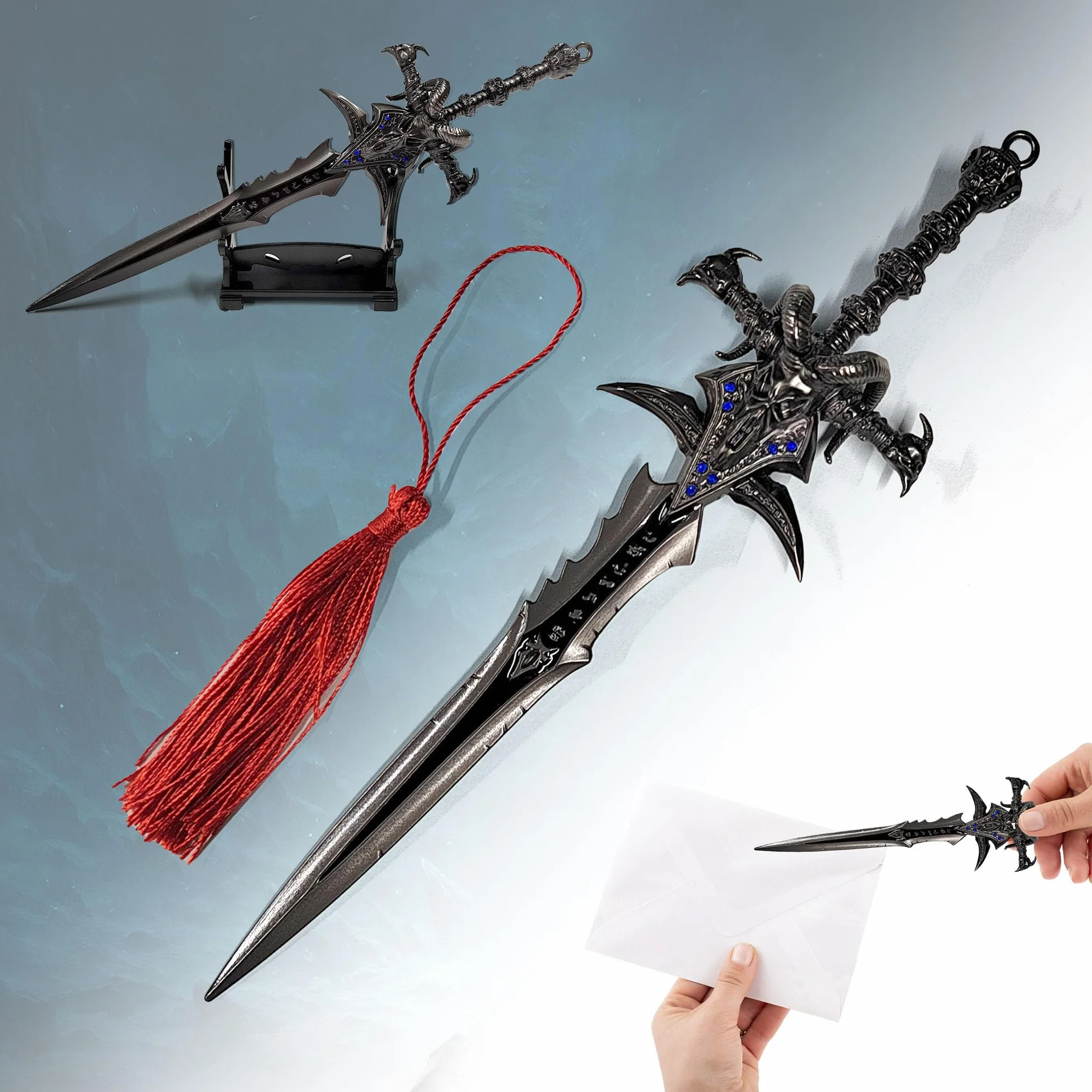 World of Warcraft, Ostrze Mrozu, otwieracz do listów w kształcie miecza z podstawką, 22,5 cm, akcesoria do domu i biura, prezenty i gadżety dla fanów i kolekcjonerów