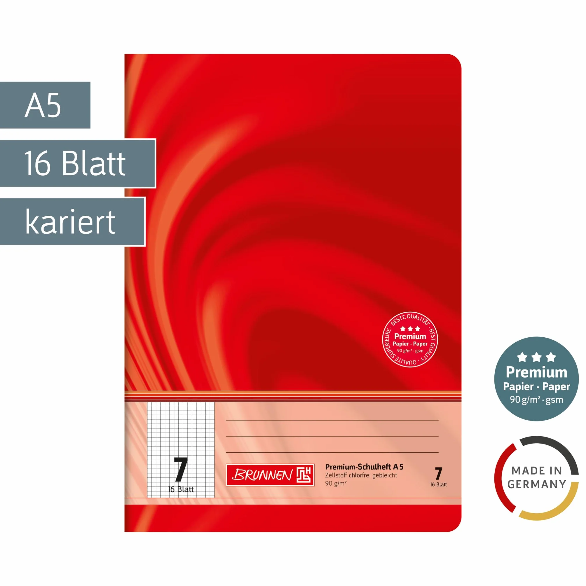 BRUNNEN Zeszyt szkolny Premium Vivendi | A5, liniatura 7, 16 kartek, czerwony