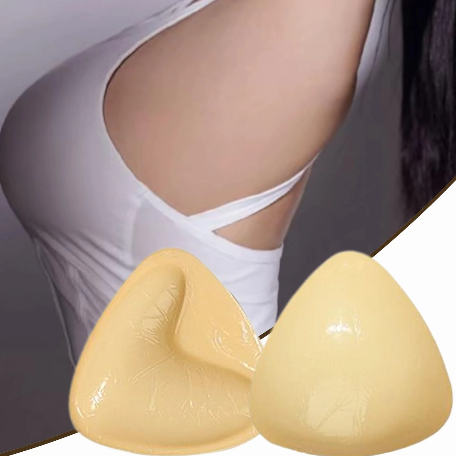 Strapless Sticky Bra, Reusable Silicone Breast Enhancement Inserts with Invisible Lift Effect, Adhesive Bra Pads for Dress, Bikini, Casual Wear, Athletic Clothing, Women, Beige
