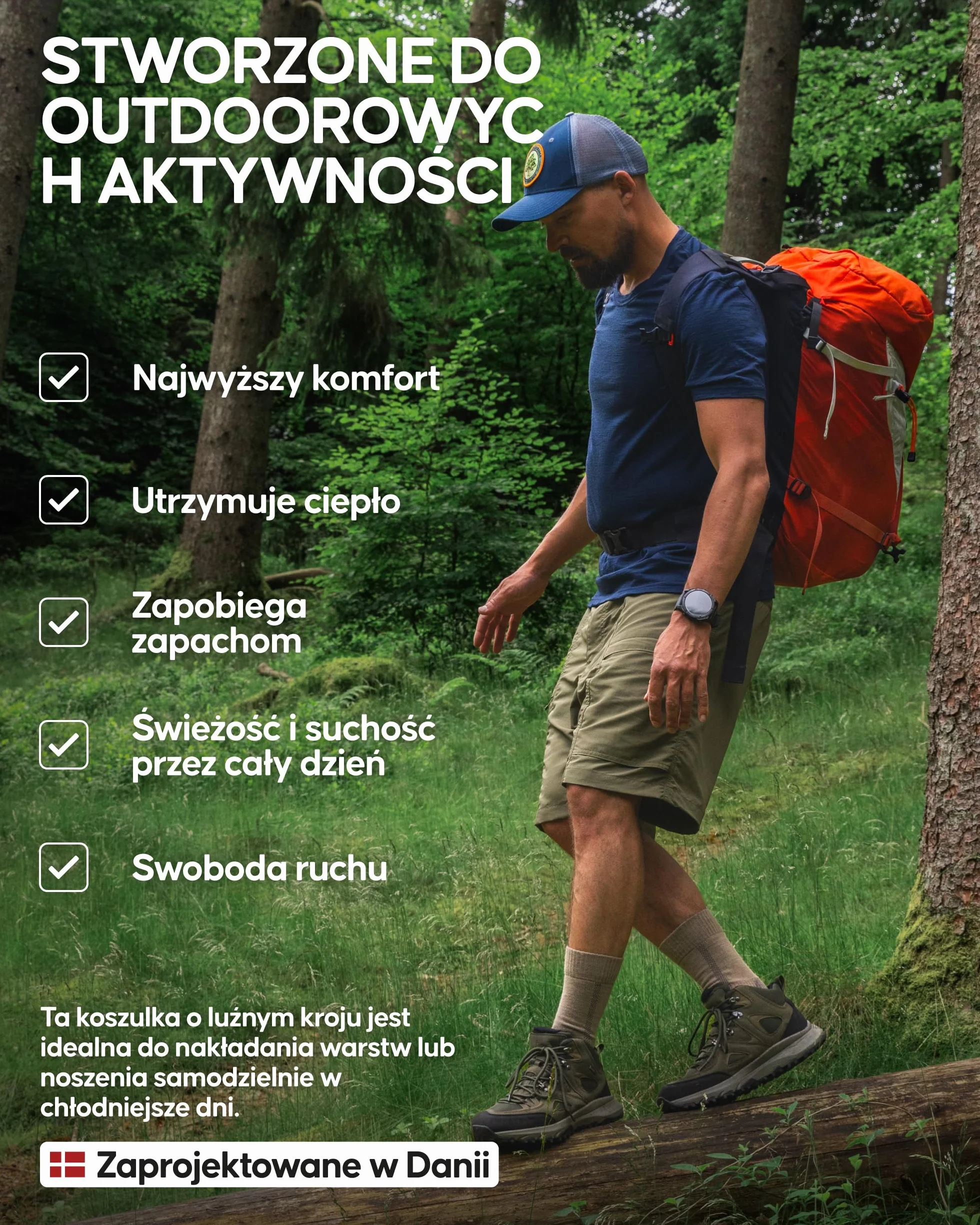 DANISH ENDURANCE Koszulka Męska 100% Wełna Merino, Lekka i Oddychająca, Luźny Krój, Odporna na Zapachy, Miękka i Odprowadzająca Wilgoć, 1 lub 2-Pak