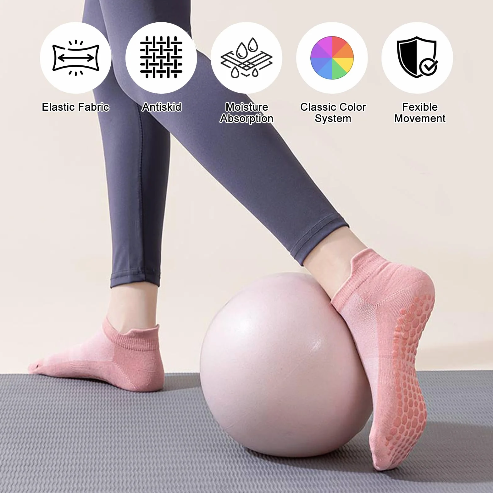 flintronic 5 par skarpet do jogi dla kobiet z uchwytami, antypoślizgowe, oddychające skarpety do baletu, pilatesu, tańca, fitnessu, treningu, jeden rozmiar, Rozmiar uniwersalny