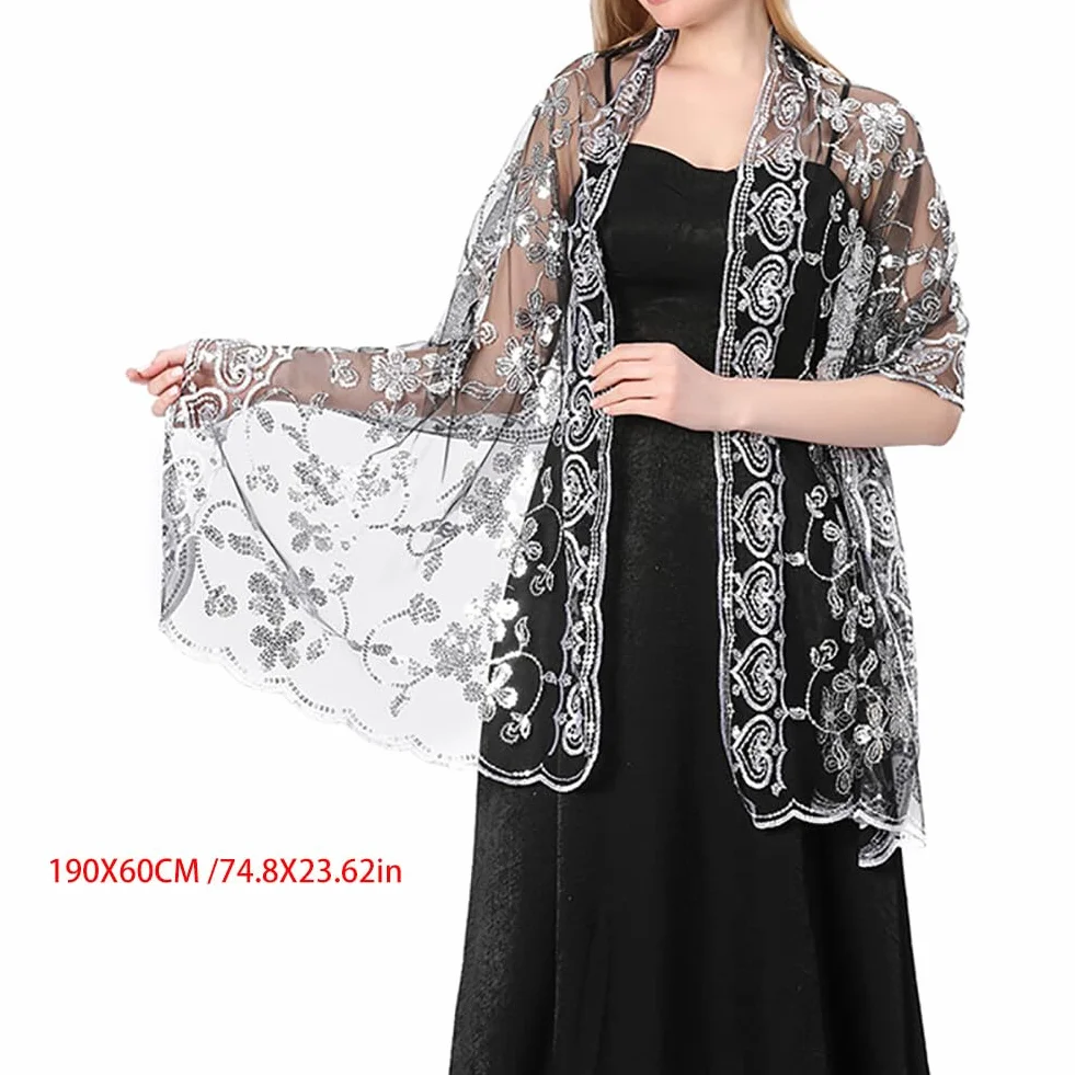 iSpchen Szaliki damskie Miss Diamond Haftowane cekiny Szalik dla panny młodej szalik dla panny młodej dla kobiet Szalik na suknie wieczorowe, suknie ślubne, wieczorowe, odzież na co dzień