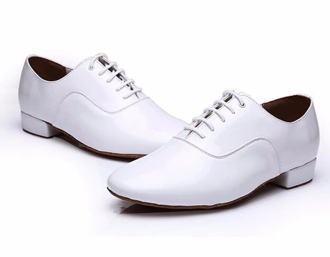 Męskie klasyczne standardowe zamknięte palce skórzane sznurowane taniec socjalny salsa Tango Jazz Rumba sala balowa latynoskie nowoczesne buty do tańca, - Biały obcas 2 5 cm - 42 EU