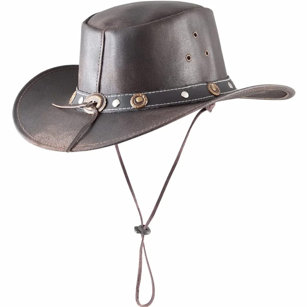Pfiff Kapelusz westernowy, kapelusz kowbojski, Western Cowboy Cowgirl, skóra bydlęca czarny brązowy Unisex S-XL (56-62 cm)