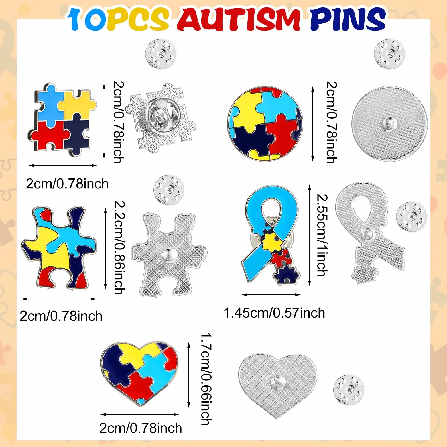 10 sztuk przypinek z autyzmem, świadomość autyzmu, prezent dla autyzmu, puzzle, broszki, metalowe, świadomość autyzmu, inspirujące symbole znaczka do kurtek, ubrań, koszul, 10 sztuk