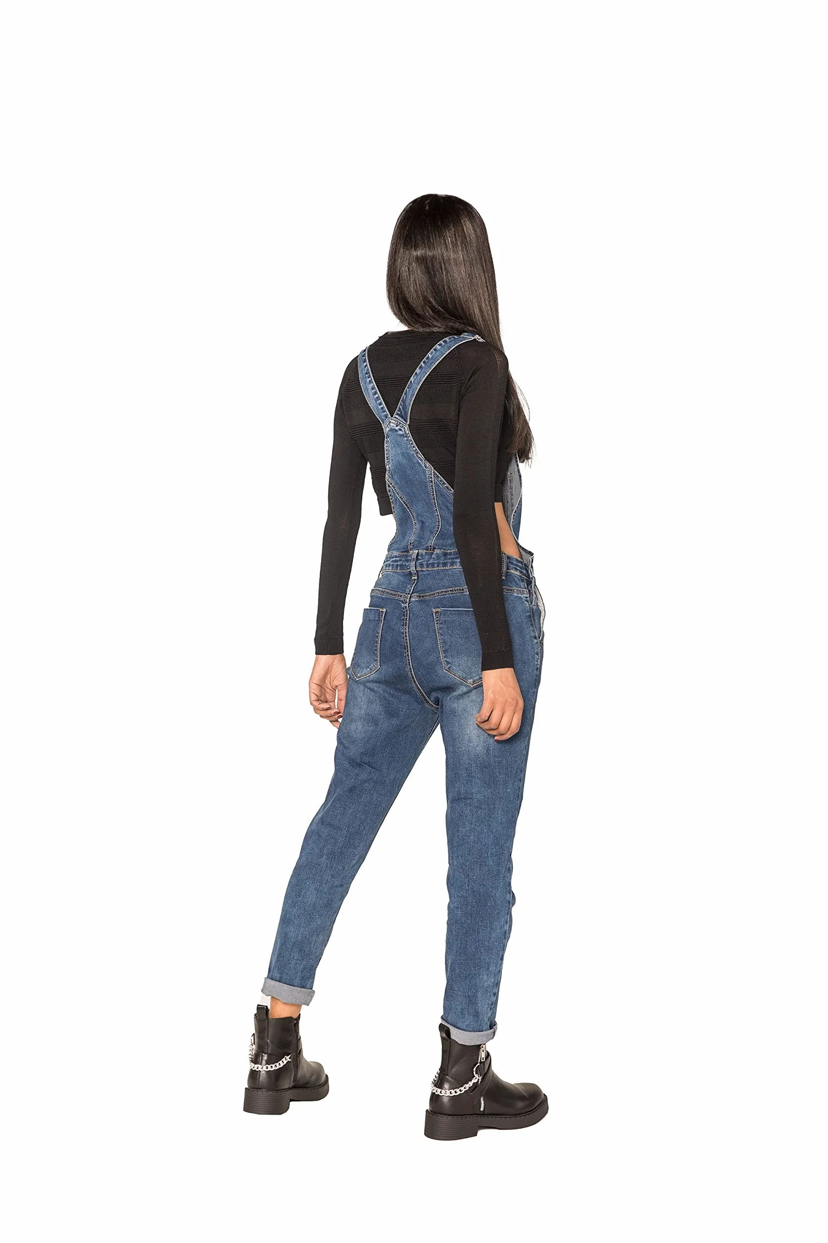 Nina Carter Damskie spodnie ogrodniczki Jeans Boyfriend Denim kombinezon kombinezon used look kombinezon letni