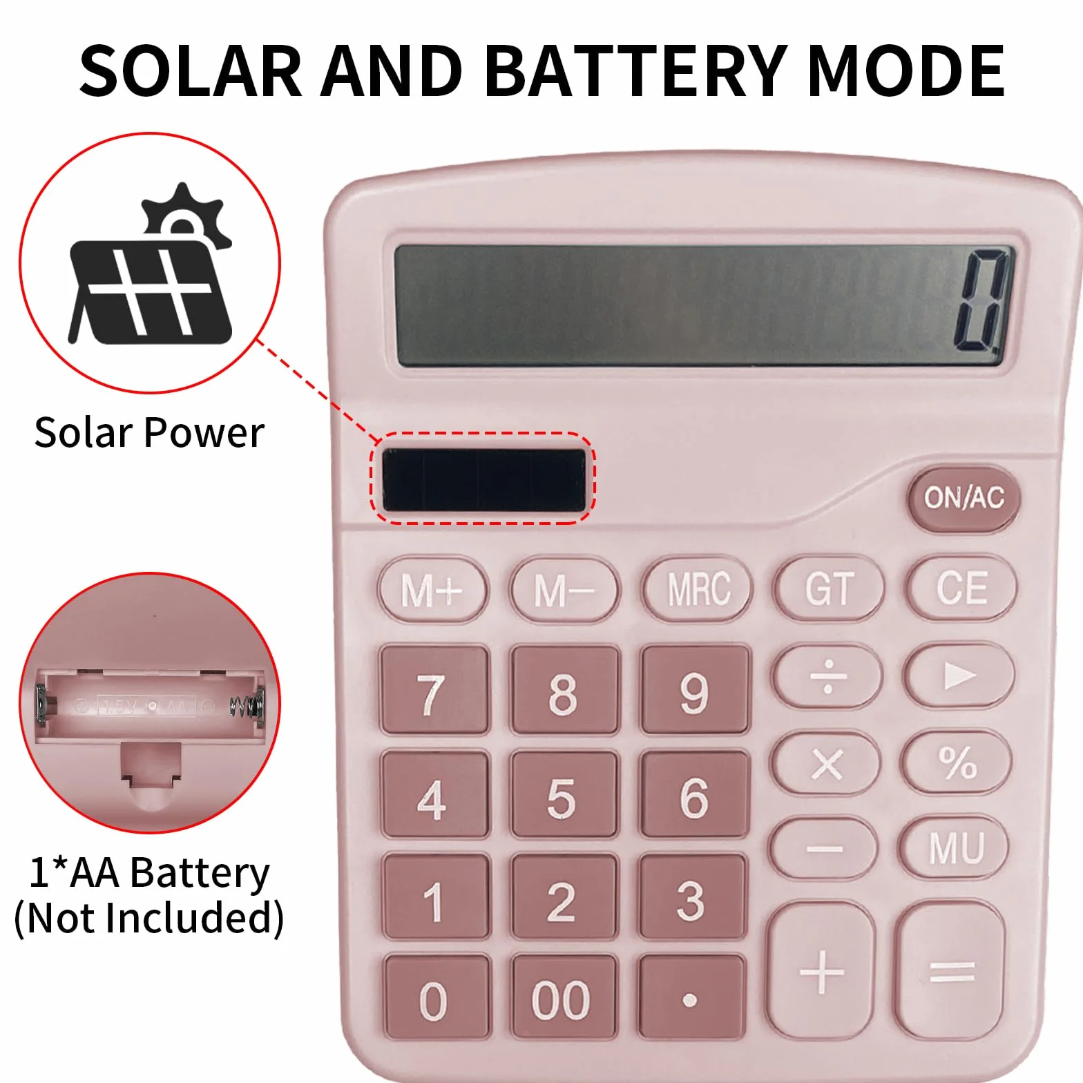 Newaner Kalkulator, kalkulator stołowy z 12-cyfrowym dużym wyświetlaczem LCD, funkcja mini kalkulatora, kalkulator stołowy z dużymi przyciskami, do biura, domu i szkoły, różowy