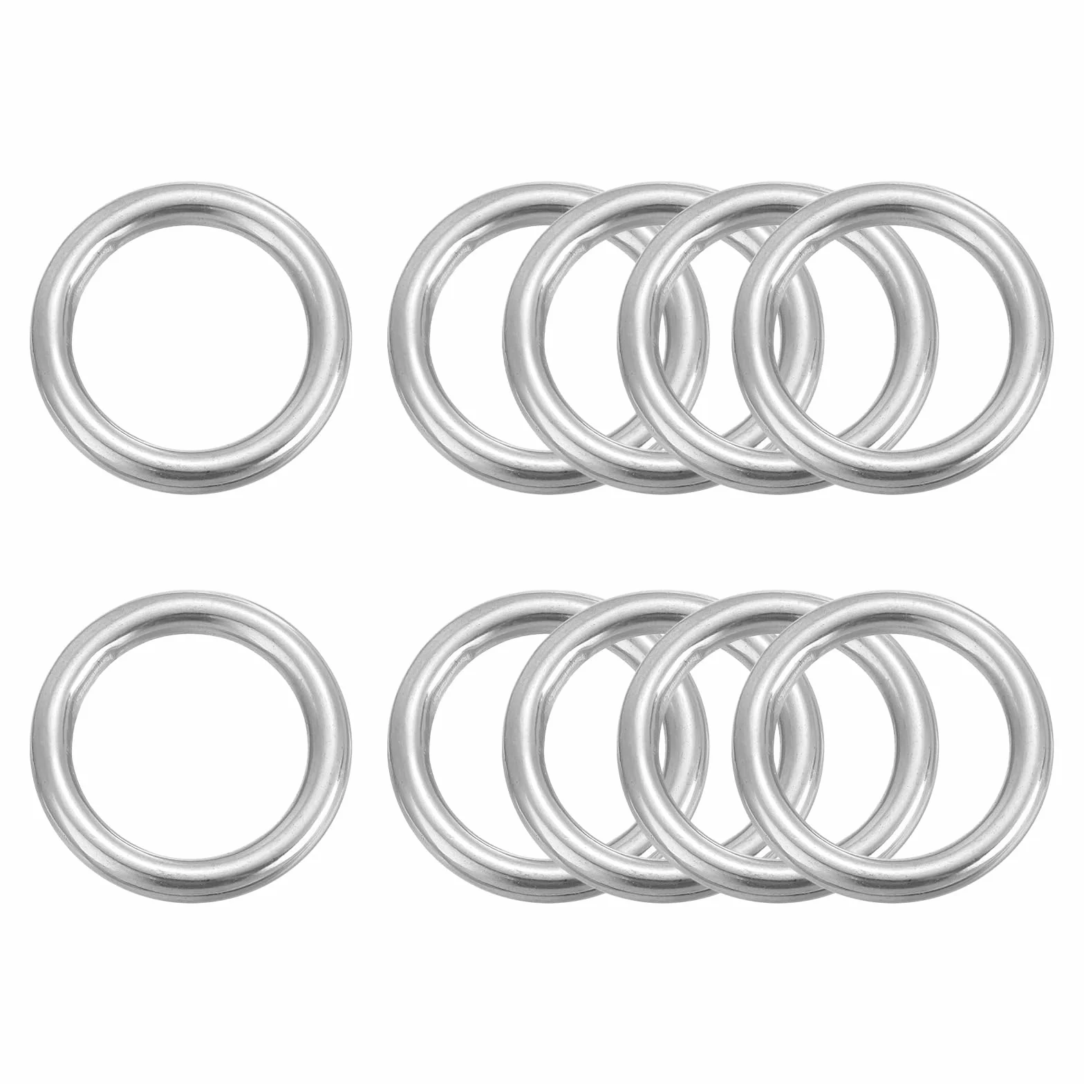 QUARKZMAN 304 Pierścień ze stali nierdzewnej O, 10 sztuk 35 mm (1,38") o średnicy zewnętrznej, grubość 5 mm, uniwersalny spawany okrągły pierścień do metalowych akcesoriów bagażowych., Srebrny odcień,