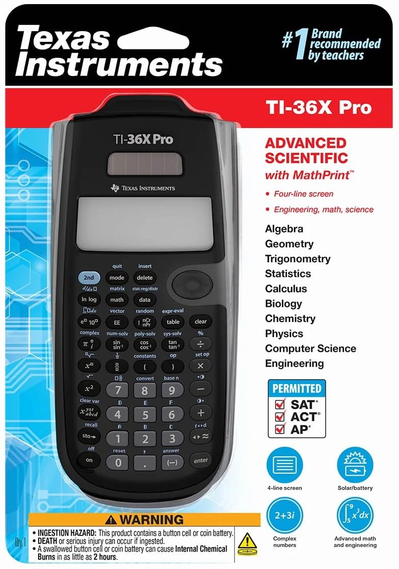 Texas Instruments TI-36X Pro kalkulator szkolny (4-liniowy), tylko z instrukcją i językiem francuskim, 36PRO/TBL/1L1, czarny