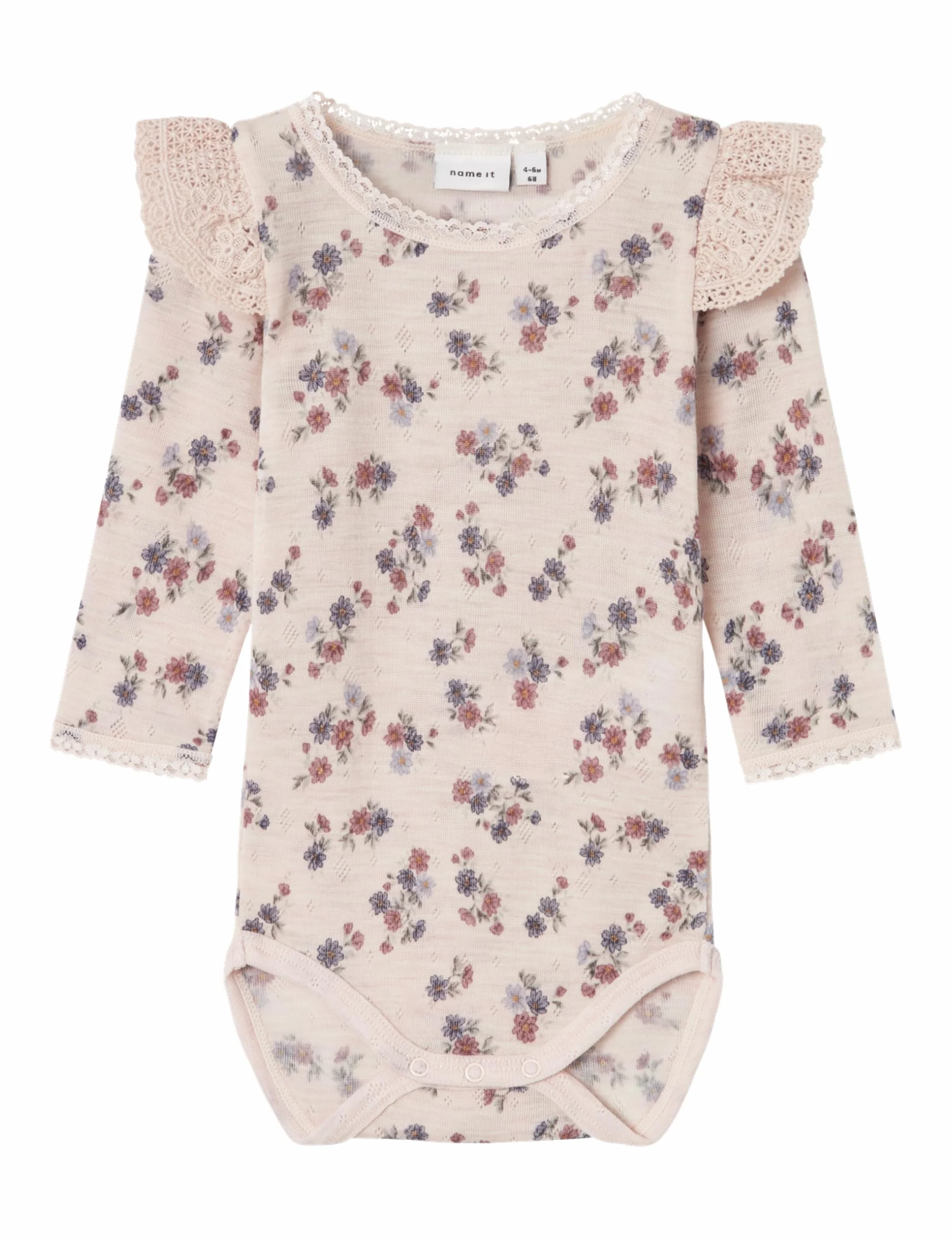 NAME IT Nbfwang Wool Needle Ls Body W/Flounce body z długim rękawem, Rosa, 62 cm