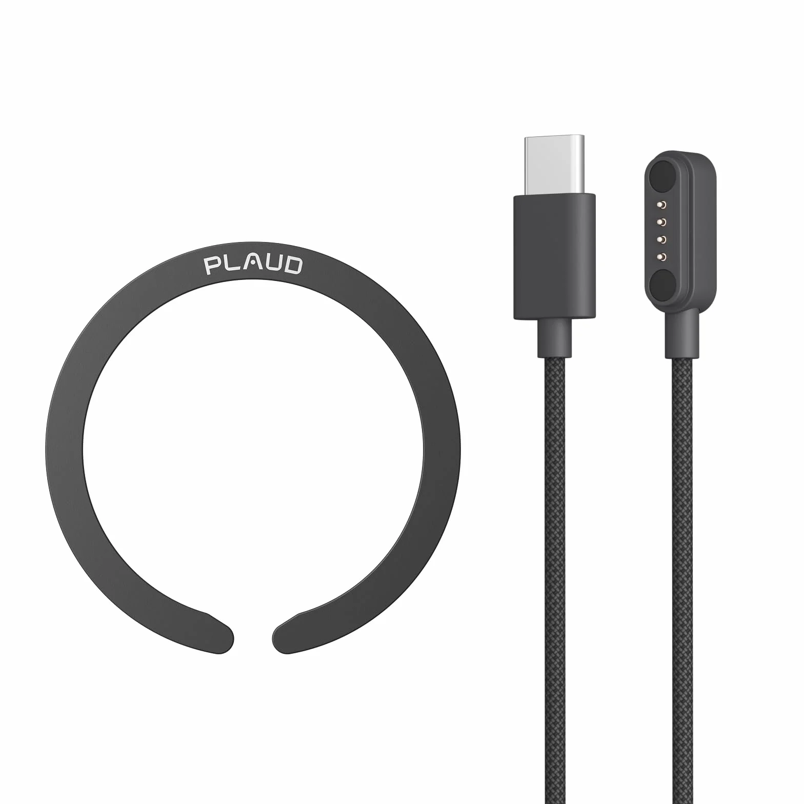 Zestaw akcesoriów do Plaud Note i Plaud Note Pro – rejestratorów głosu z AI, zawierający magnetyczny kabel do ładowania USB-C o długości 60 cm oraz magnetyczny pierścień