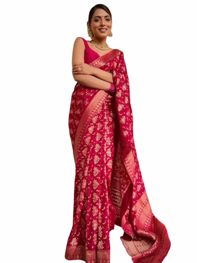 KULIA® Bollywood sari z nieszytą bluzką etniczna ogień tkactwo banarasi żakardowe niebieskie kanjivaram sari indyjska odzież imprezowa prezenty ślubne