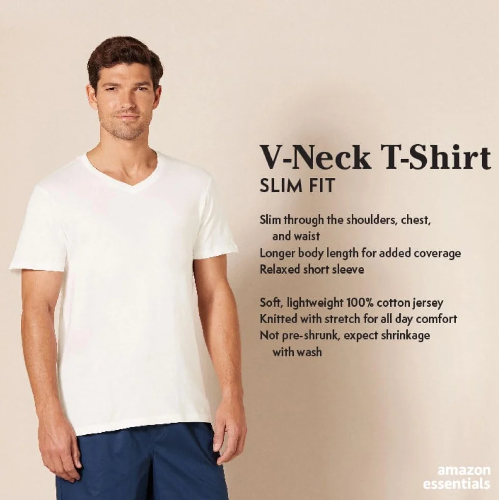 Amazon Essentials Mężczyźni Koszulka z dekoltem w serek