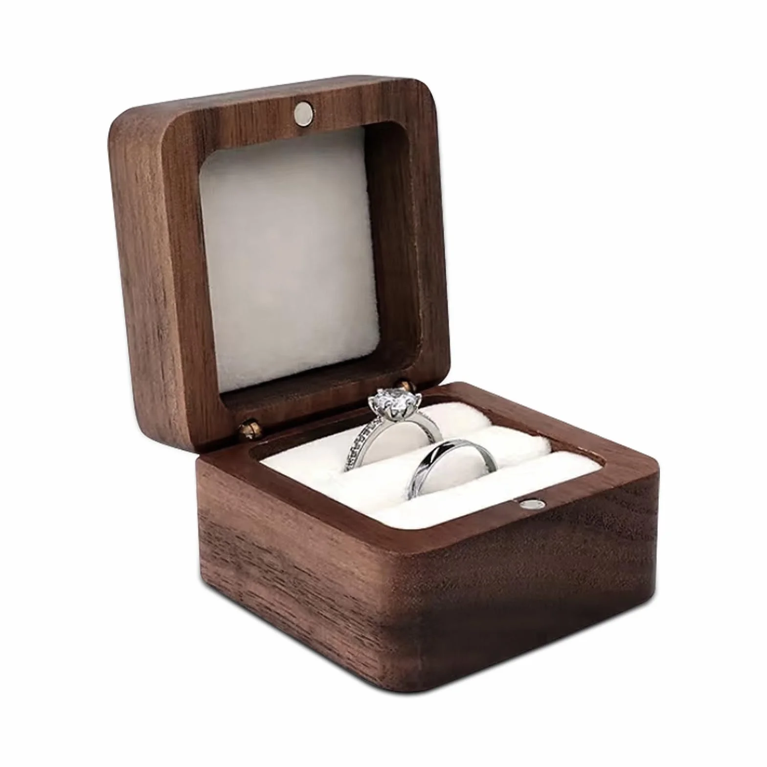 Mini Jewelry pudełko na pierścionki, pudełko prezentowe z podwójnym otworem, kwadratowe pudełko na obrączki ślubne, pierścionki retro, do przechowywania na wesele, ceremonię (białe)