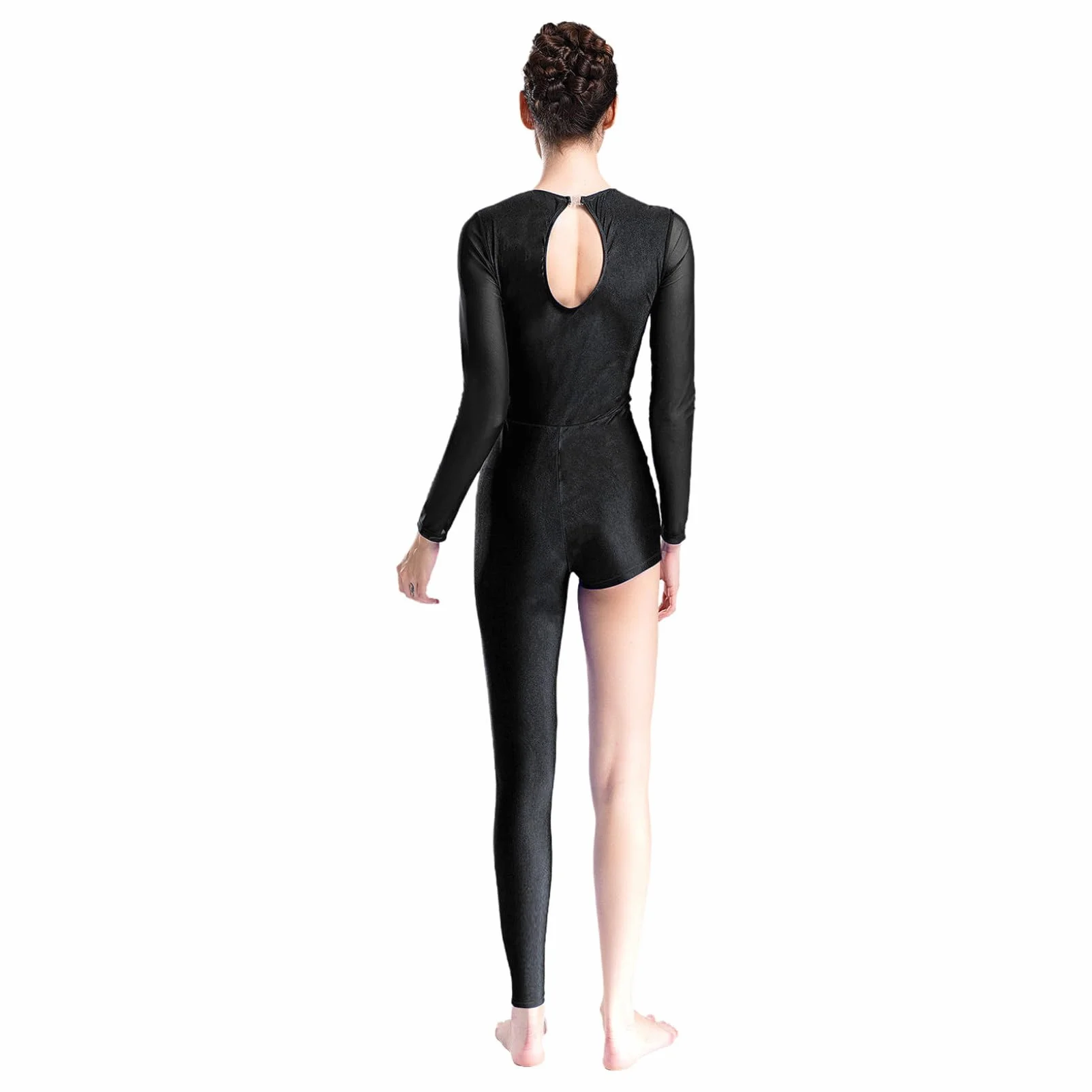 Oyolan Damski kombinezon gimnastyka Łyżwiarstwo figurowe Taniec trykot asymetryczny długi rękaw Leotard Rhinestone Unitard S-XXL