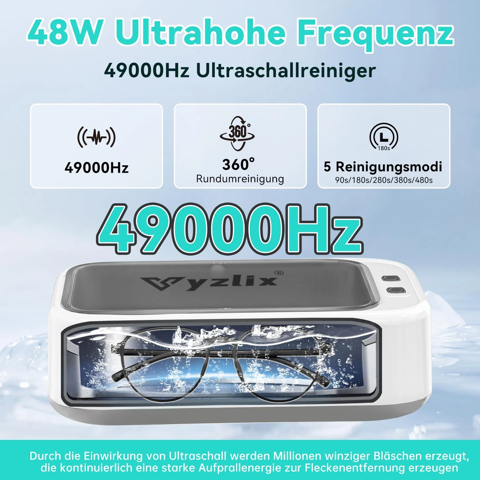 Ultradźwiękowe urządzenie czyszczące 640ml z 5 trybami, 49 000 Hz, 40W - do okularów, biżuterii, monet, protez zębowych (z pęsetą i ściereczką)​ (Biały)