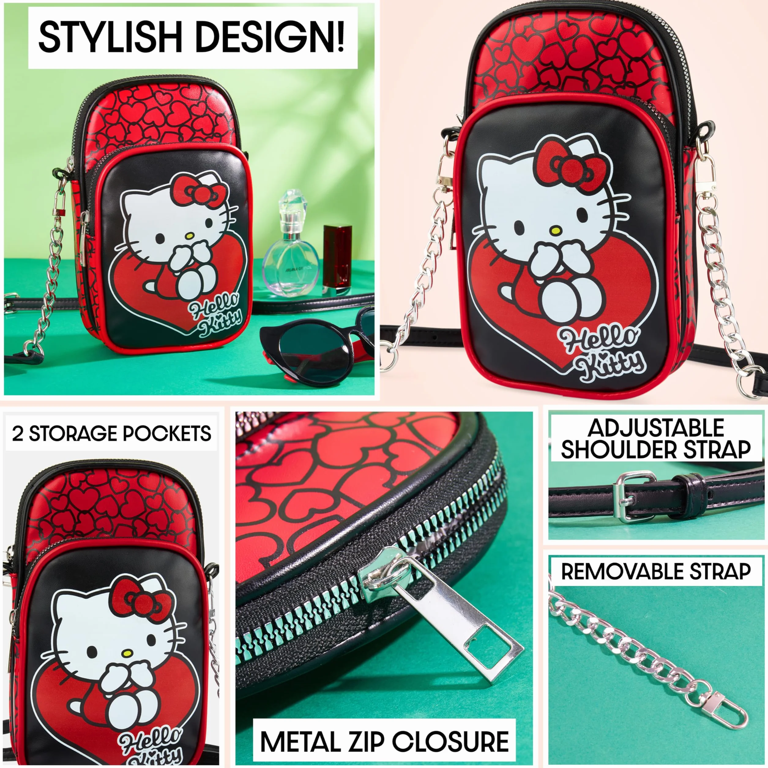 Get Trend Hello Kitty Sanrio Torebka na ramię na telefon dla dziewcząt, nastolatki, mała torebka na ramię, niezbędne akcesoria podróżne, prezenty dla dziewcząt