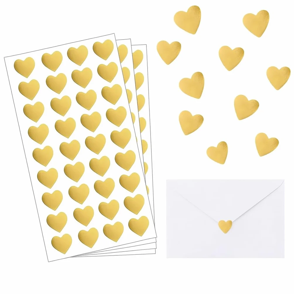 Naklejki w kształcie serca 600 sztuk naklejki złote serca błyszczące samoprzylepne etykiety w kształcie serca na Walentynki opakowania ślubne prezenty DIY scrapbooking zamknięcie kopert