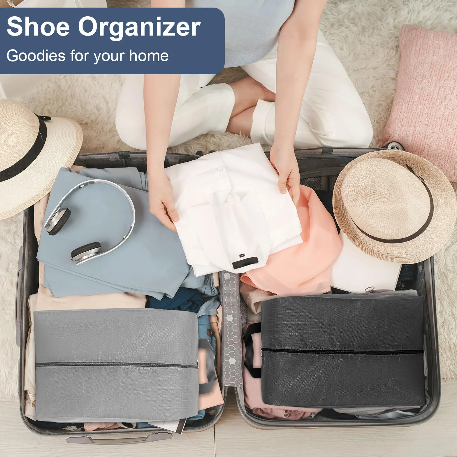 Worki na buty, podróżne, 8 sztuk, wodoszczelne, z zamkiem błyskawicznym, pyłoszczelne, do przechowywania w domu i w podróży (czarne, szare)
