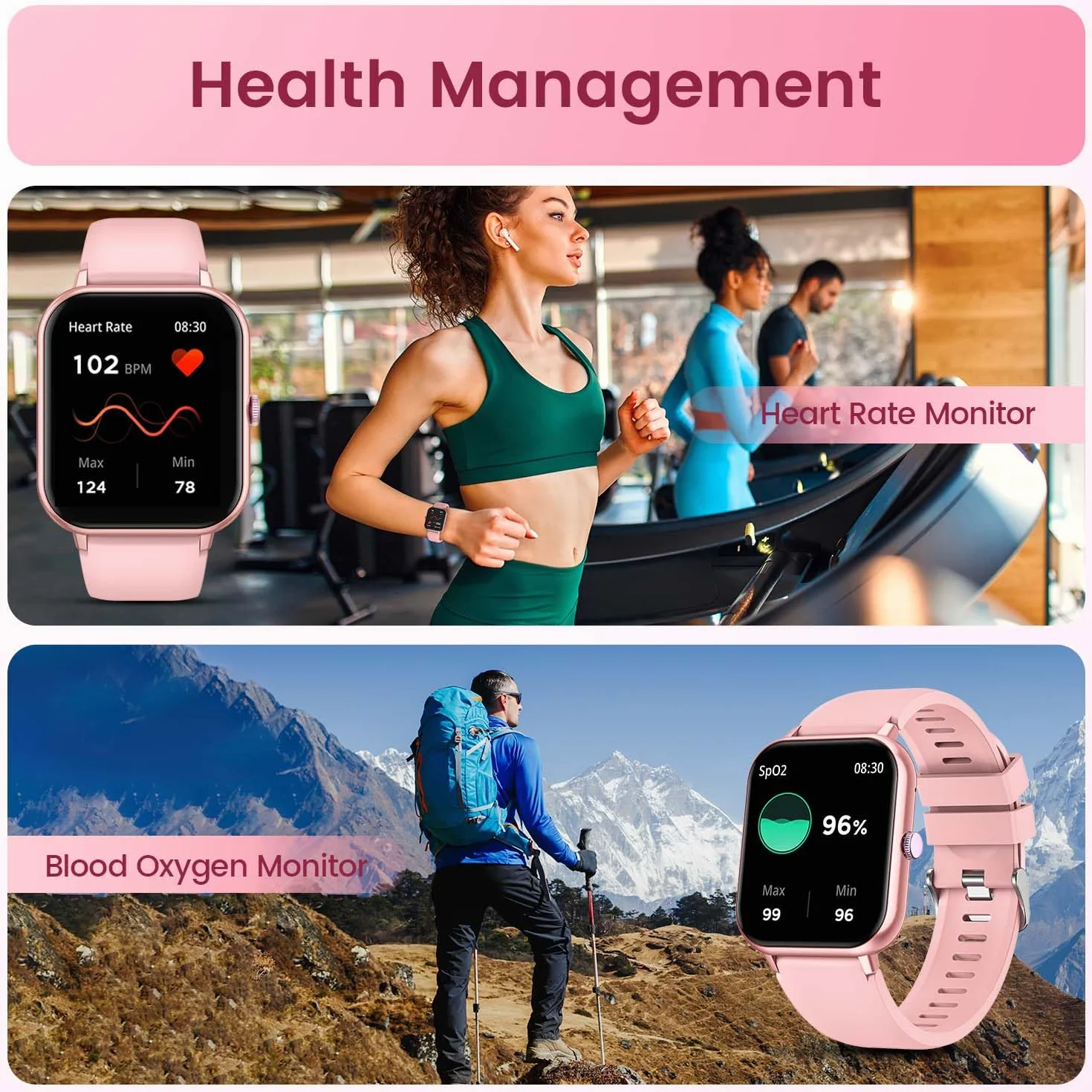 Damski zegarek Smartwatch Sport z Fittness: Zegarki Smart Watch Wykonuj lub odbieraj połączenia z monitorem tętna Ciśnienie krwi SpO2 Sen Krokomierz IP67 Wodoodporny dla Android iOS