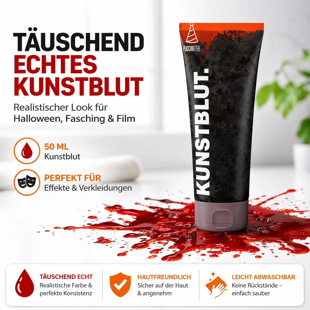50 ml krwi - zmywalne i łudząco prawdziwe - sztuczna krew do malowania ciała - farba do przebierania - Halloween i karnawał