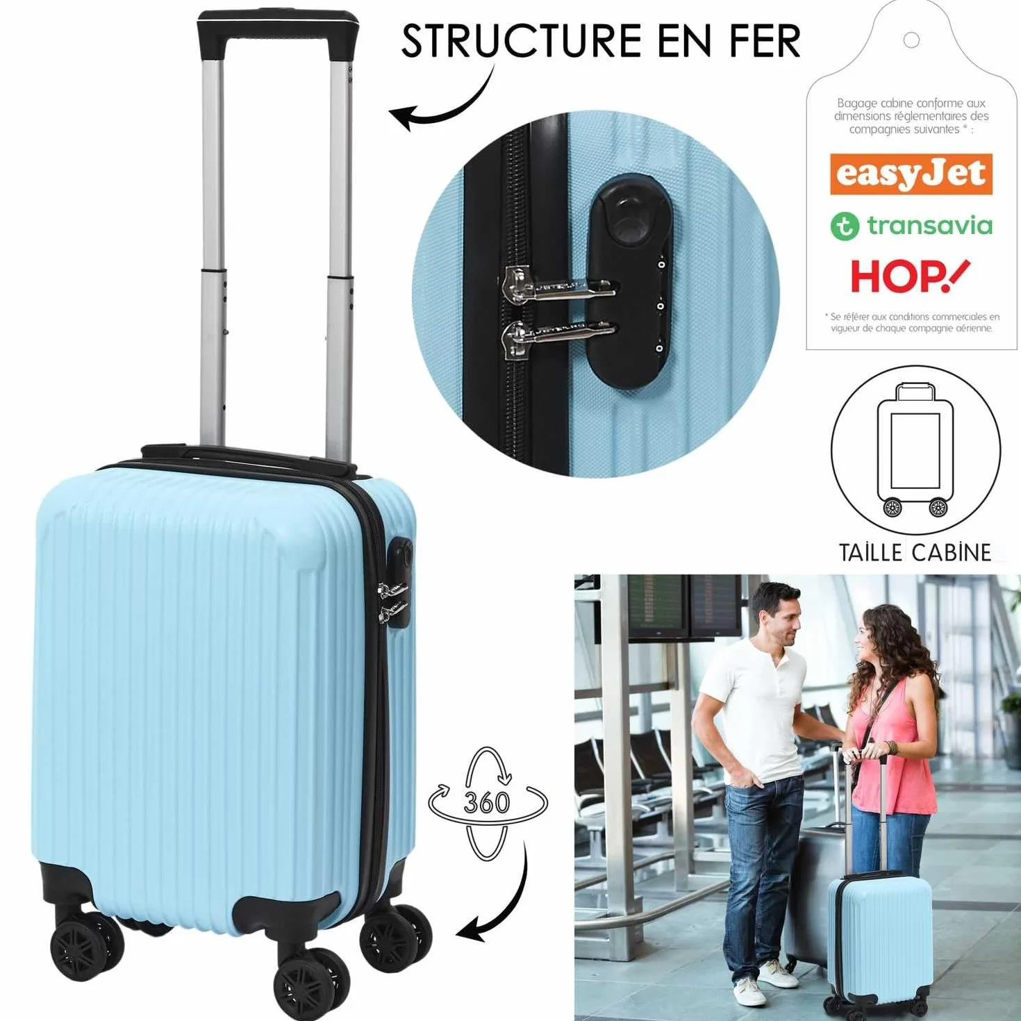 JET LAG, Set of 3 Rome Suitcases 36L 60L 86L, Elegant and Modern Design, Optimal Storage Capacity, Robust and Durability, Carrying Comfort, Blue