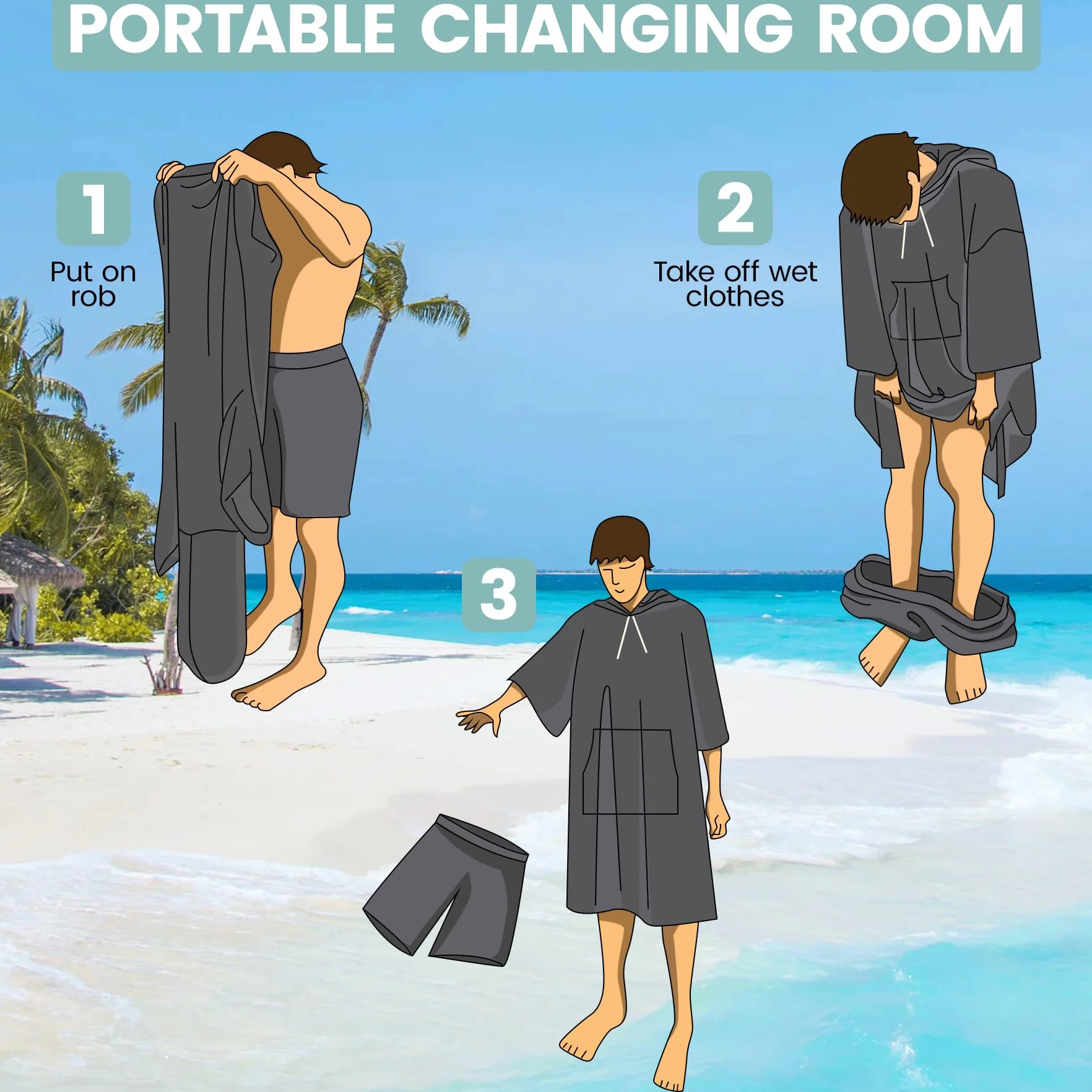 Ponczo surferskie unisex z ręcznikowej bawełnianej tkaniny frotte, szlafrok do przebierania, do pływania, na plażę, rozmiary dla dorosłych