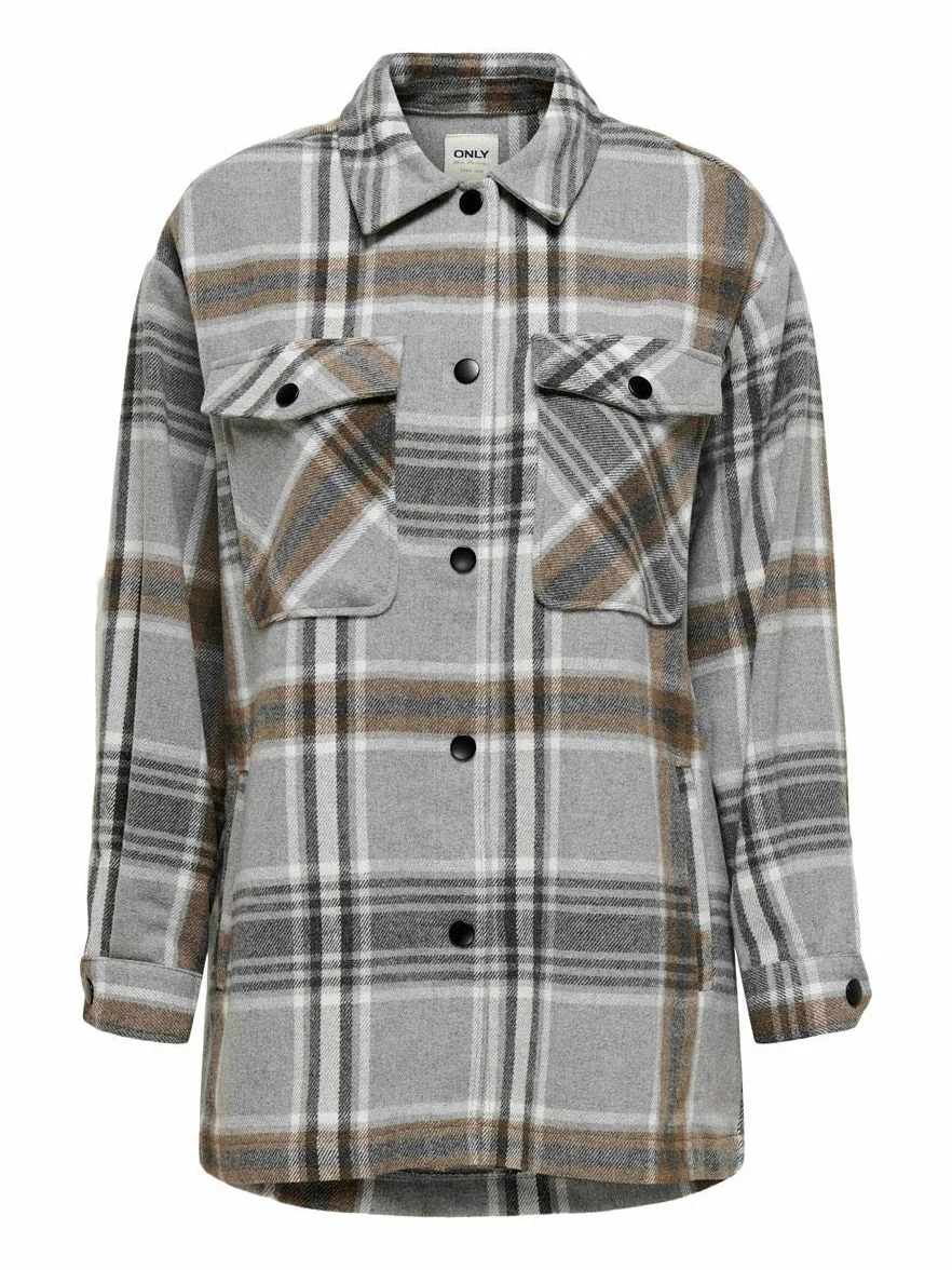 ONLY Onlellene-Valda Check Shacket PNT damska kurtka koszulowa, Chipmunk/Checks:check, 36