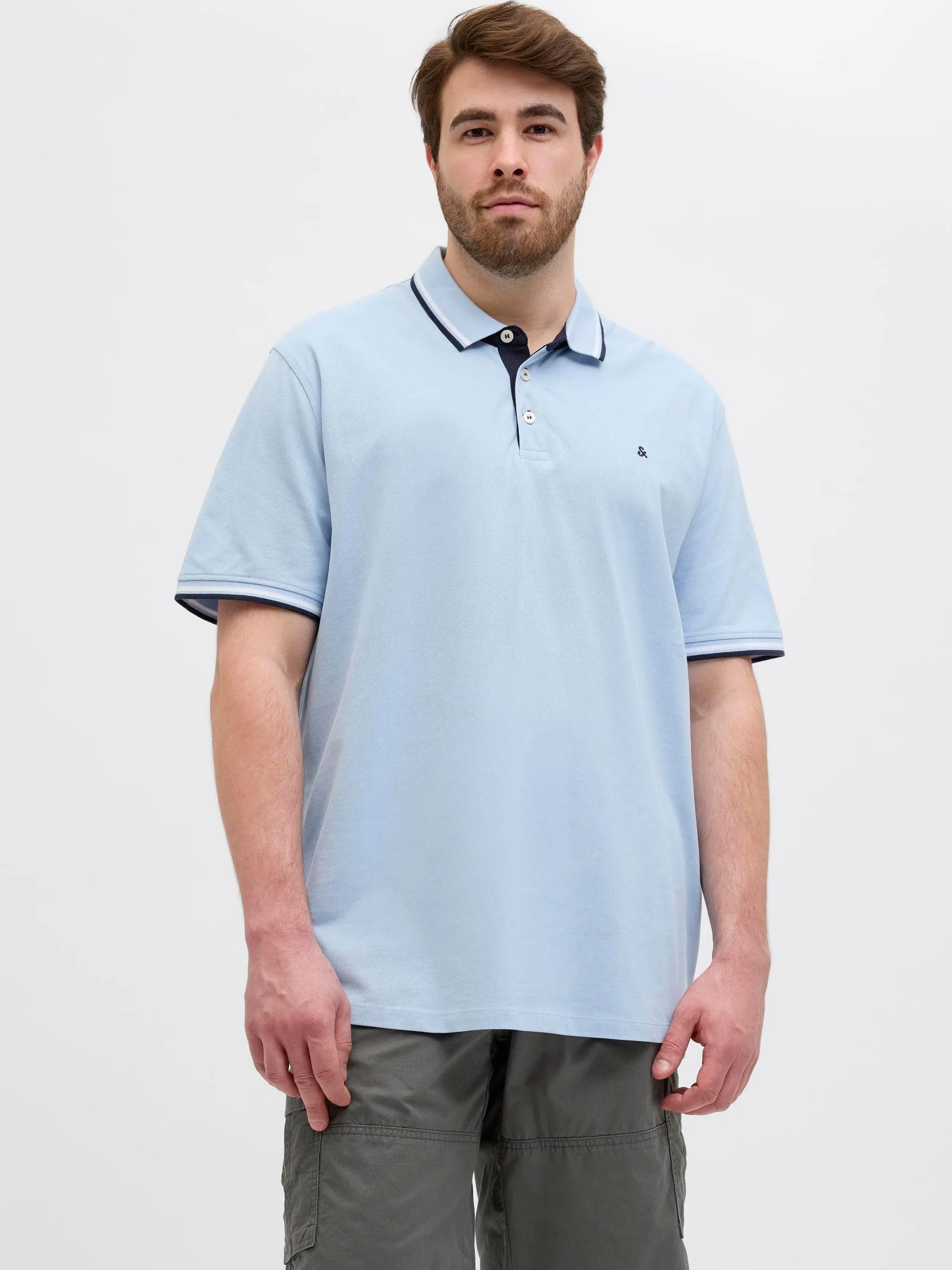 JACK&JONES PLUS JJEPAULOS Polo SS NOOS PLS, Chambray Blue/Szczegóły: play, 4XL