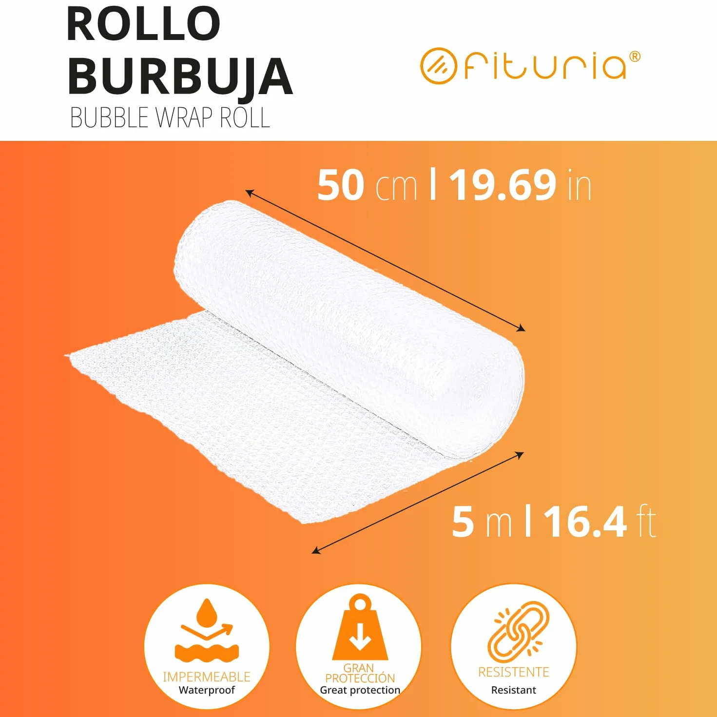 OFITURIA Papier bąbelkowy do pakowania 50 cm x 5 m - zestaw podstawowy przezroczysty i elastyczny papier bąbelkowy do ochrony wysyłkowej - plastikowe opakowanie bąbelkowe wielokrotnego użytku
